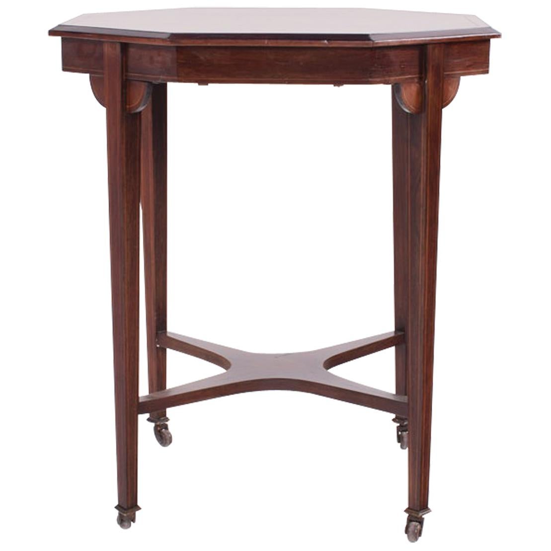 Table à thé octogonale anglaise victorienne en bois de rose incrusté, 1890