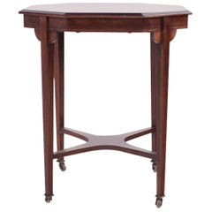 Table à thé octogonale anglaise victorienne en bois de rose incrusté, 1890