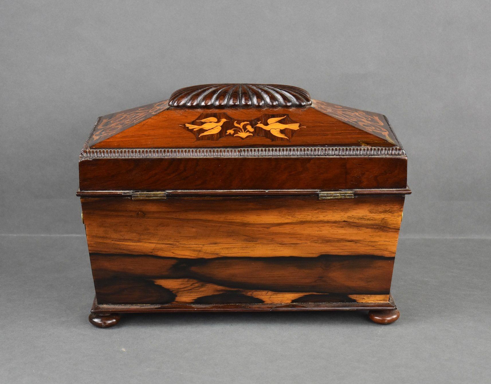 Victorian Rosewood Inlaid Marquetry Tea Caddy For Sale 1