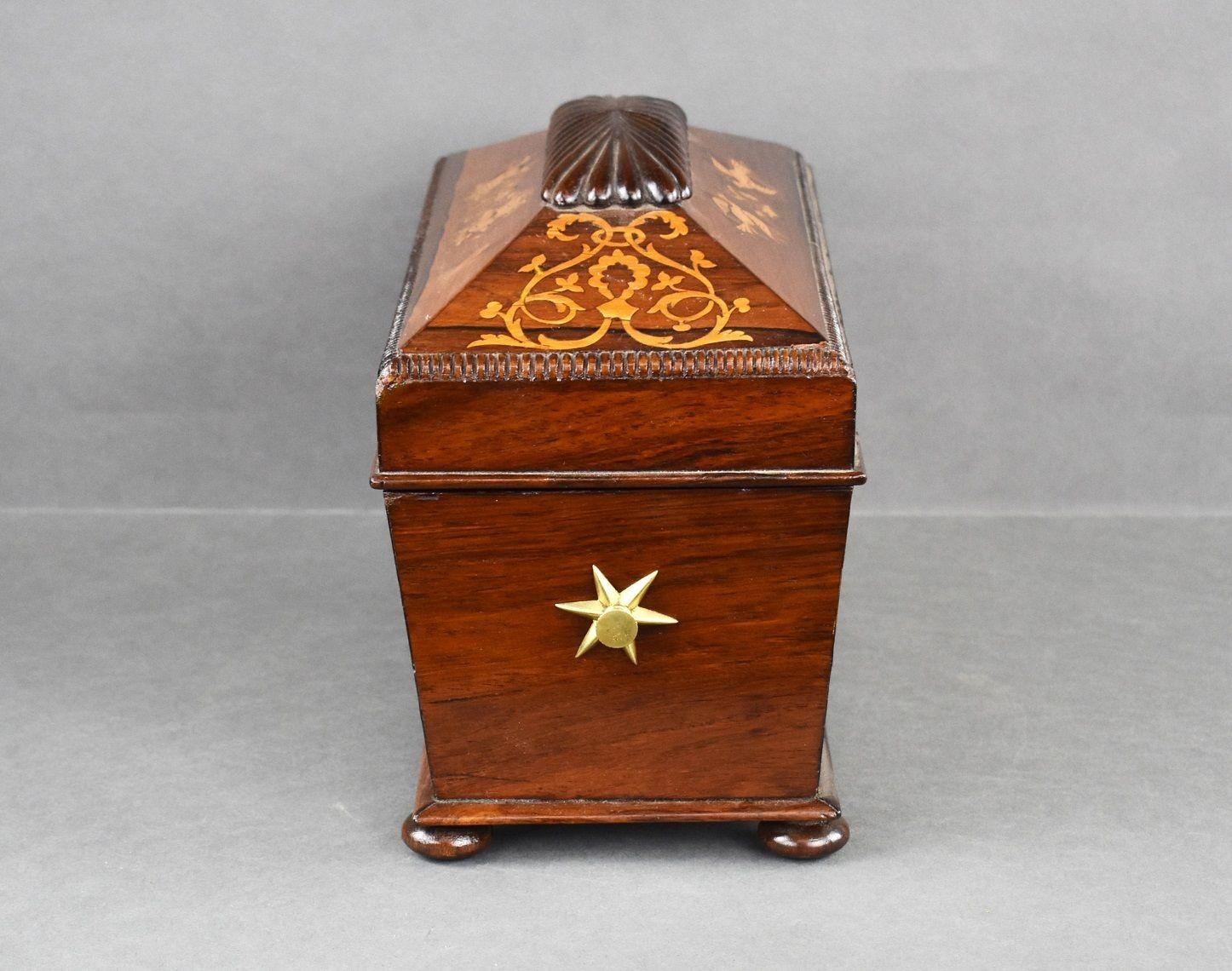 Victorian Rosewood Inlaid Marquetry Tea Caddy For Sale 2