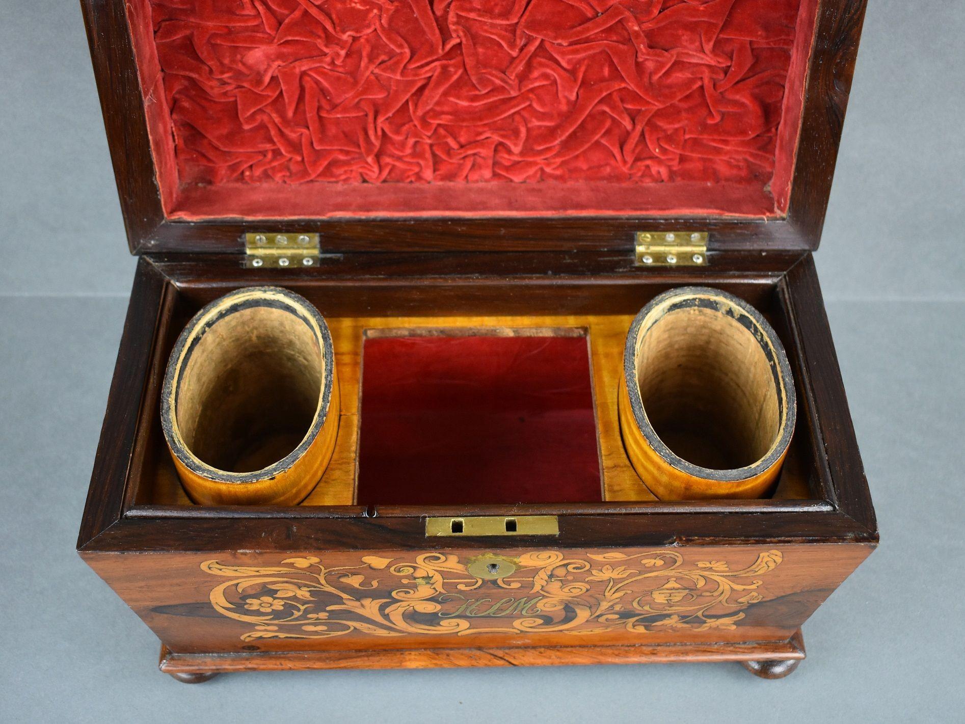 Victorian Rosewood Inlaid Marquetry Tea Caddy For Sale 4