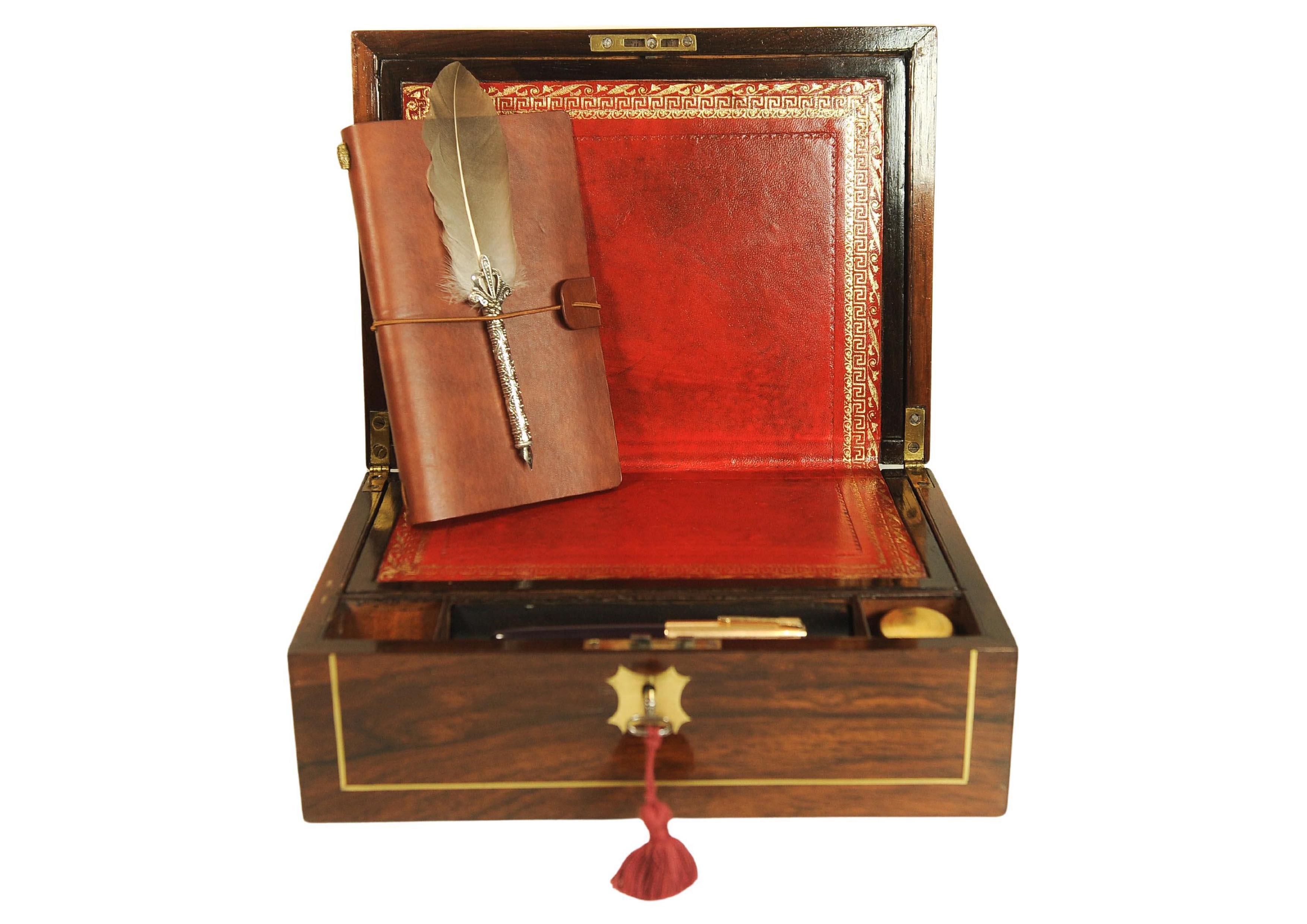 Viktorianische Palisander Damen Schreiben Slope mit eingelegten Messing & Leder Interieur im Angebot 5