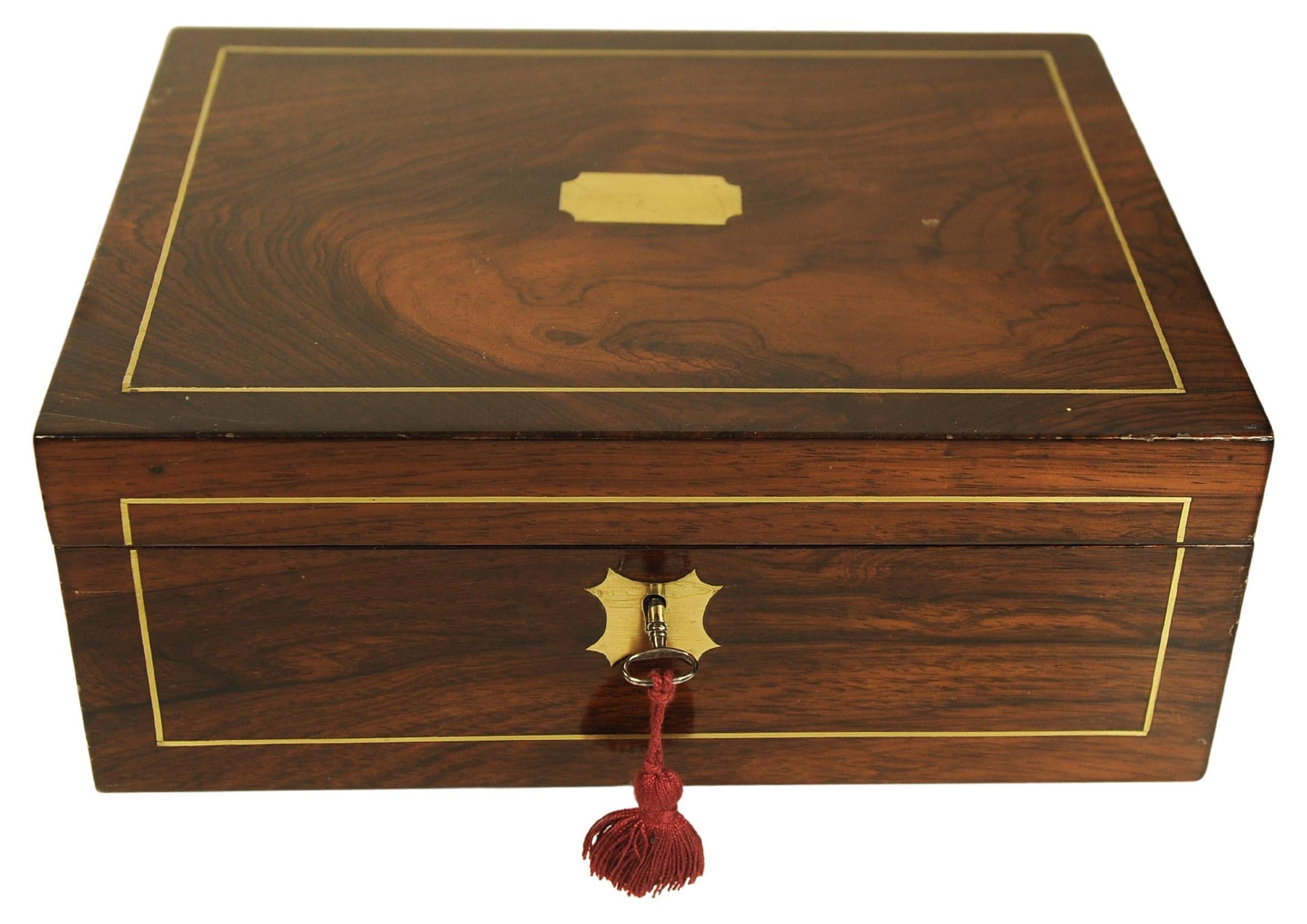 Viktorianische Palisander Damen Schreiben Slope mit eingelegten Messing & Leder Interieur im Angebot 6