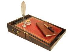 Antique Victorian Rosewood Writing Slope With Inlaid Brass & Leather Interior