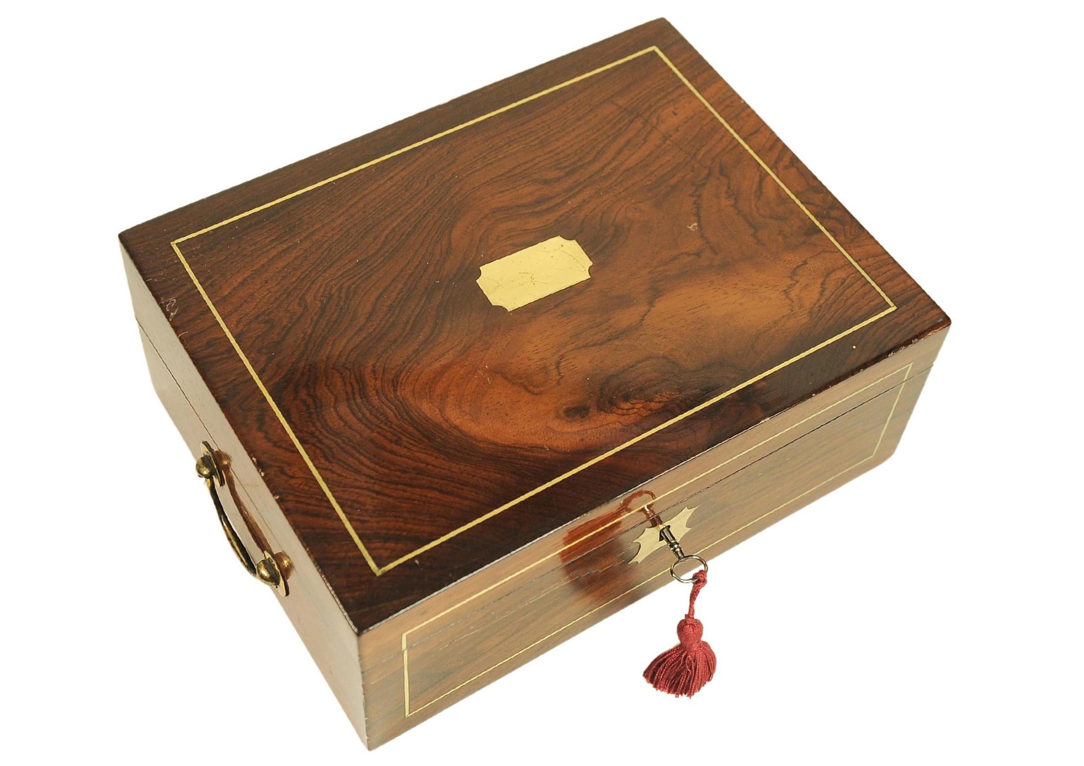 Viktorianische Palisander Damen Schreiben Slope mit eingelegten Messing & Leder Interieur im Angebot 7