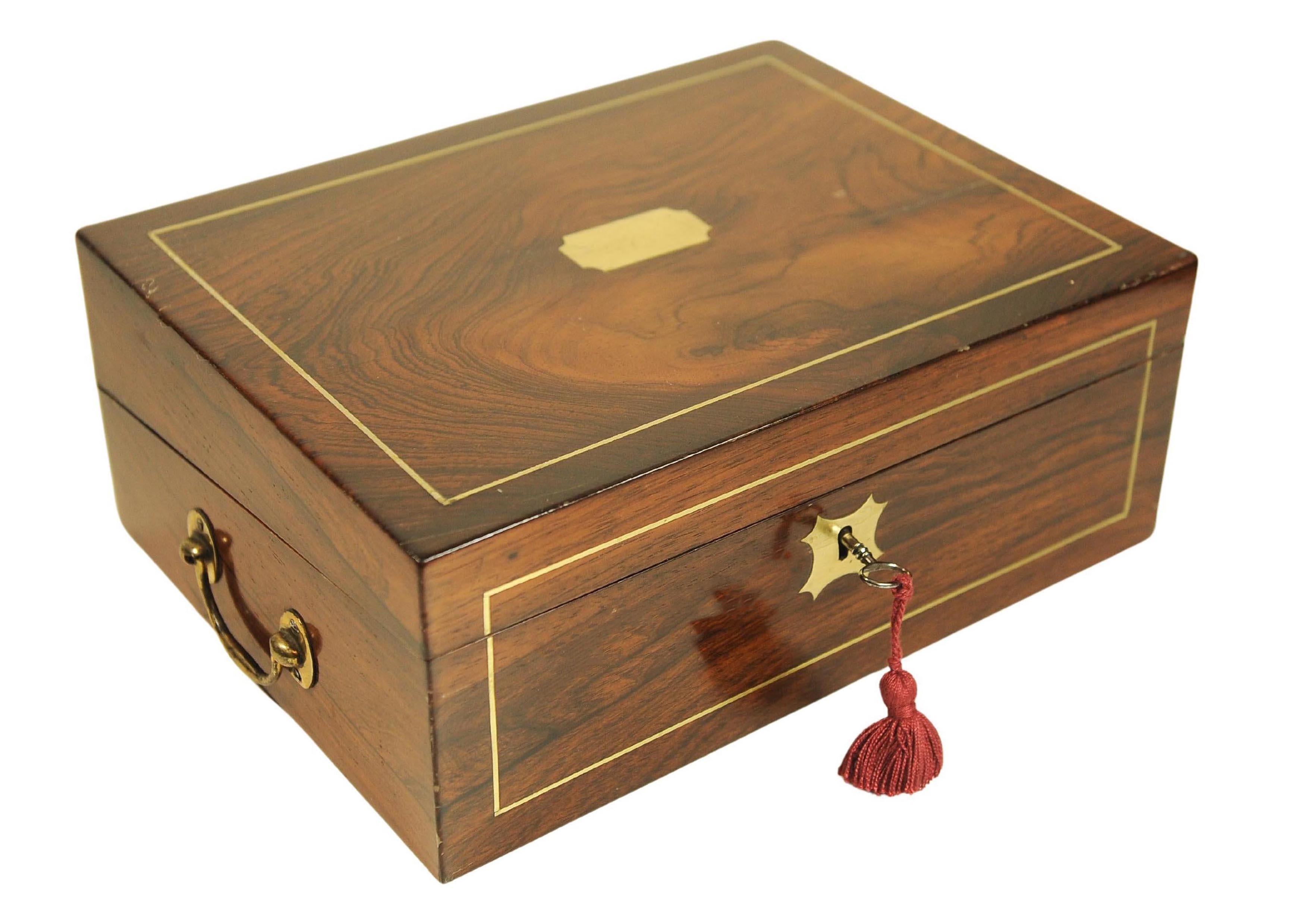 Viktorianische Palisander Damen Schreiben Slope mit eingelegten Messing & Leder Interieur im Angebot 8