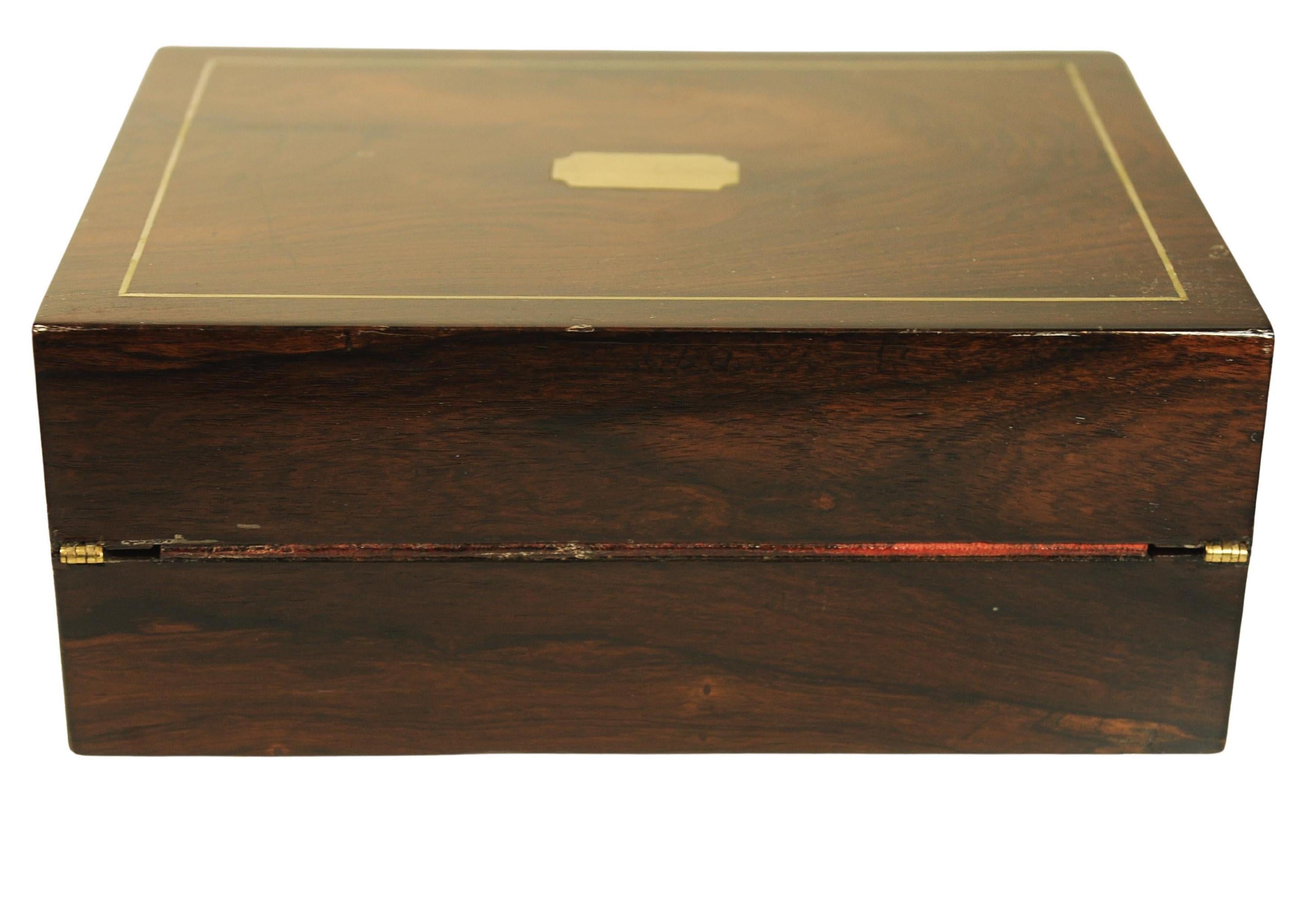 Viktorianische Palisander Damen Schreiben Slope mit eingelegten Messing & Leder Interieur im Angebot 2