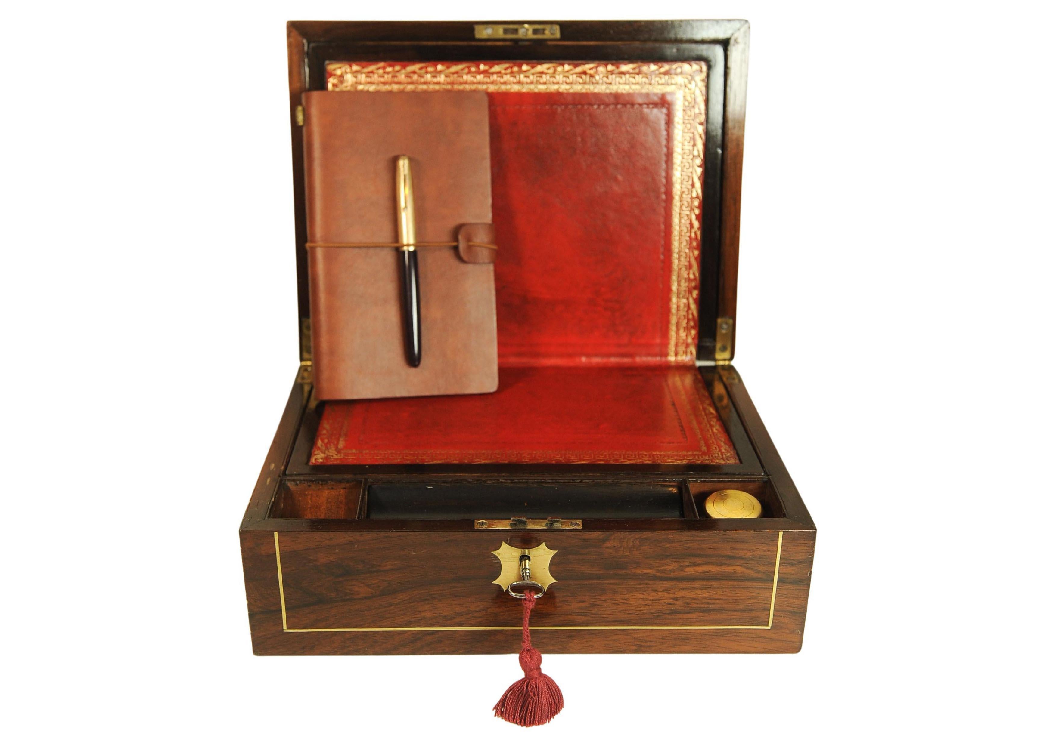 Viktorianische Palisander Damen Schreiben Slope mit eingelegten Messing & Leder Interieur im Angebot 4