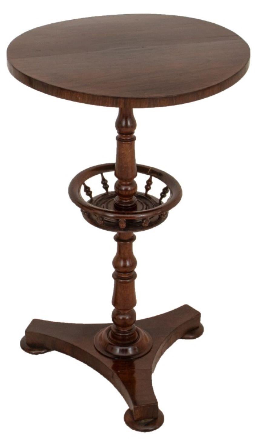 Pair of Victorian Rosewood Lamp Tables, circa 1900, with central turned wood and galleried support above tripod base with three round feet. 28.25