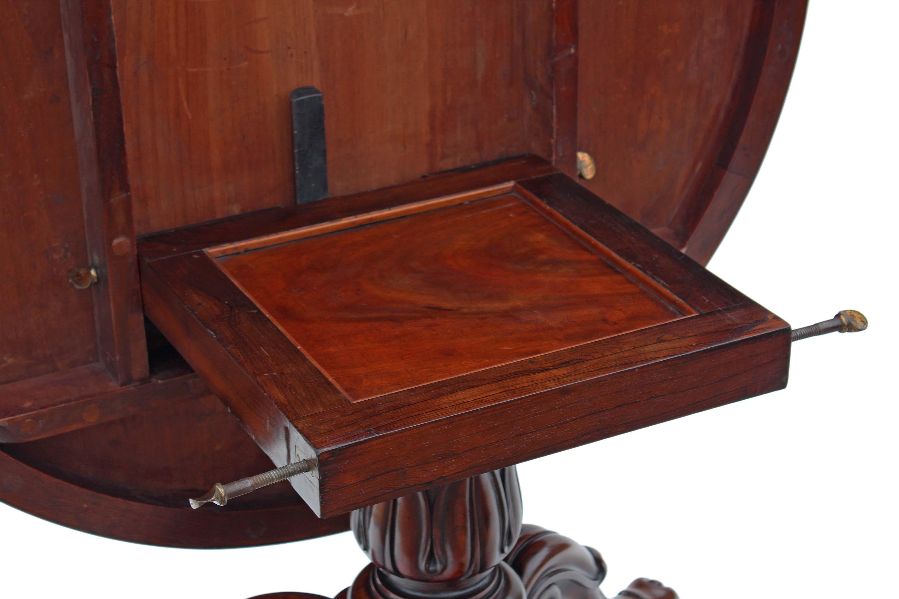 Victorian Rosewood Loo Breakfast Centre Table Tilt Top For Sale 7