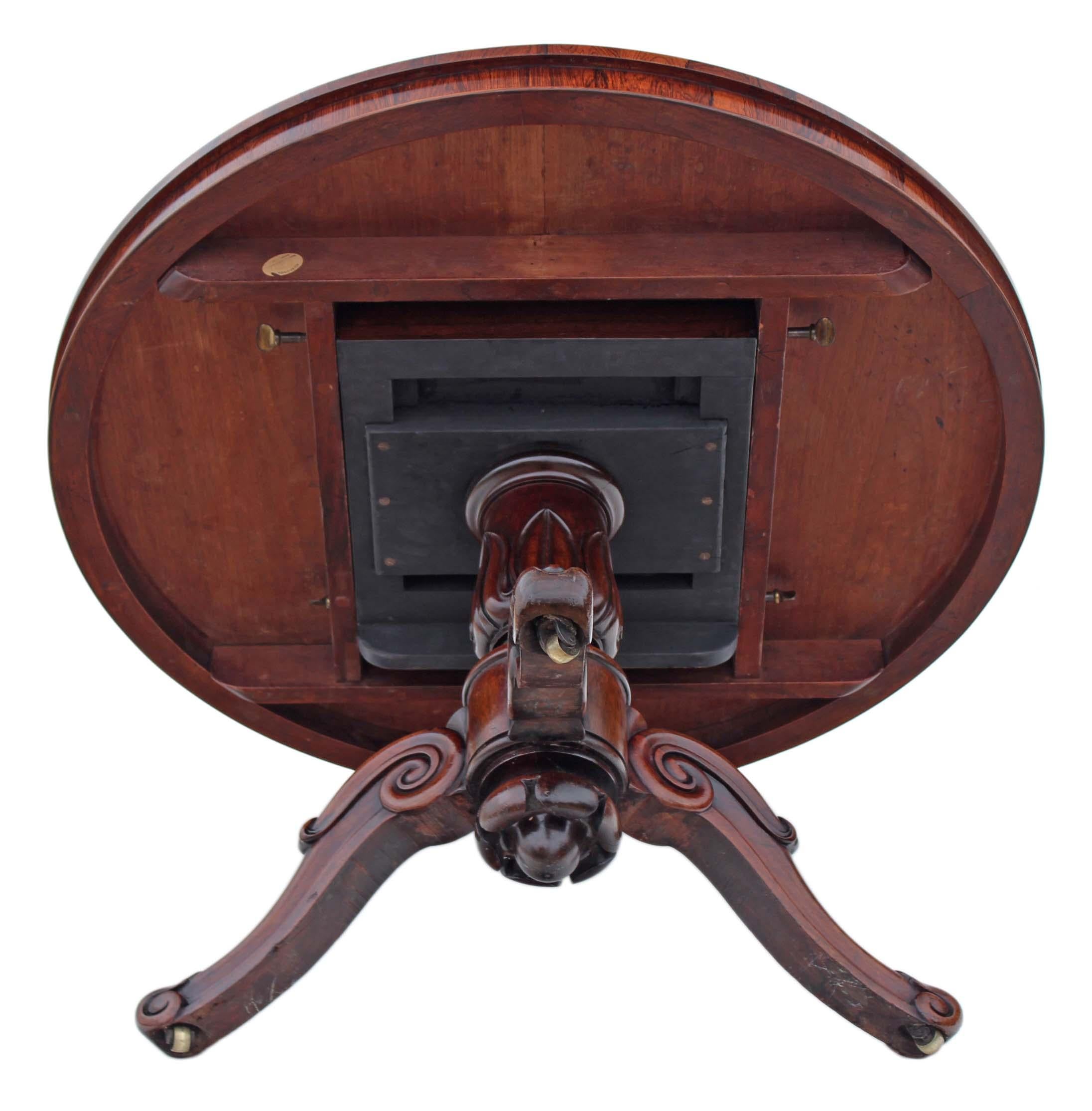 Victorian Rosewood Loo Breakfast Centre Table Tilt Top For Sale 12