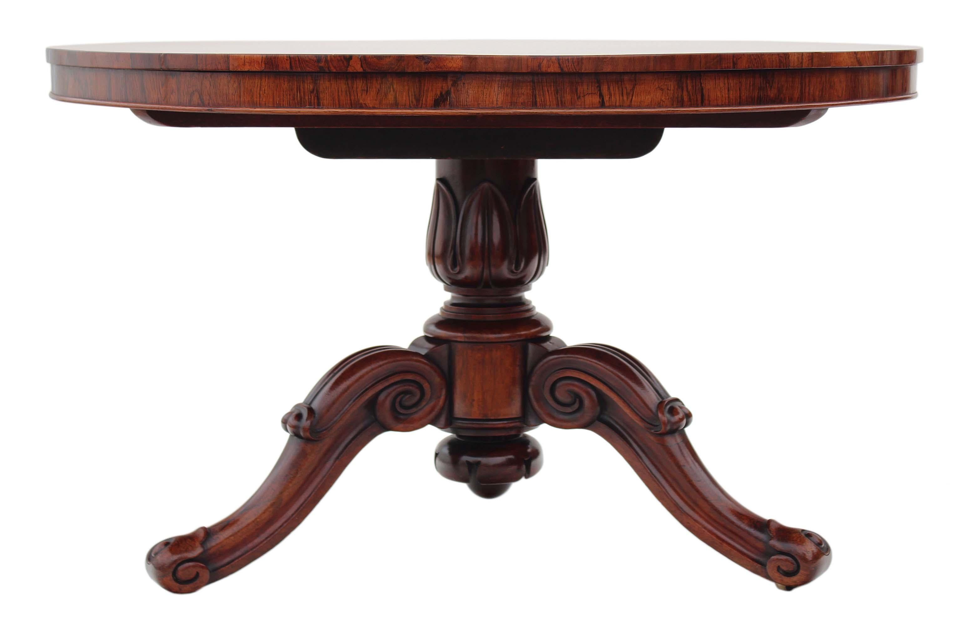 19th Century Victorian Rosewood Loo Breakfast Centre Table Tilt Top For Sale