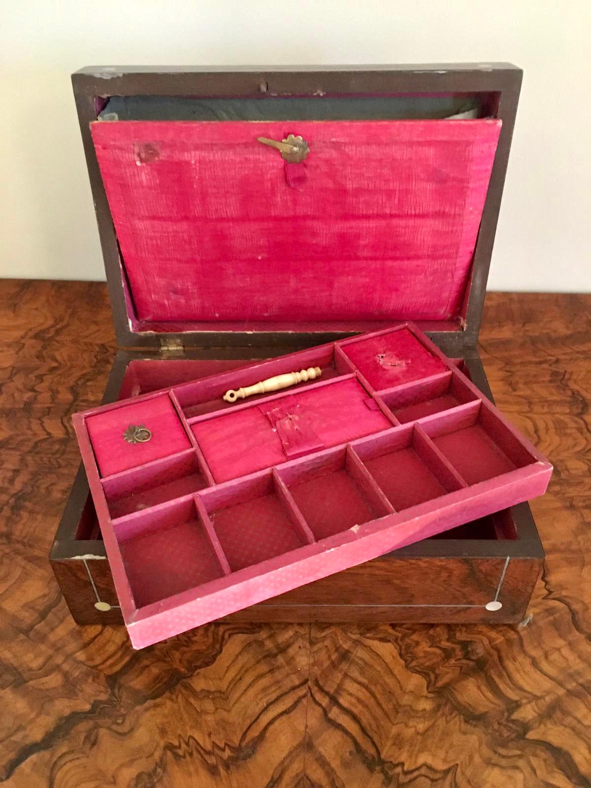 English Victorian Rosewood & Mother-of-Pearl Jewellery/Sewing Box For Sale