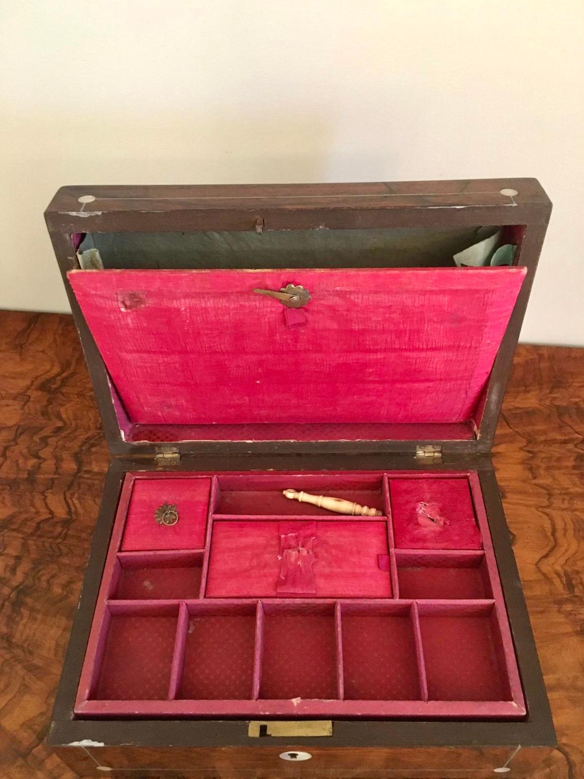 Victorian Rosewood & Mother-of-Pearl Jewellery/Sewing Box For Sale 1