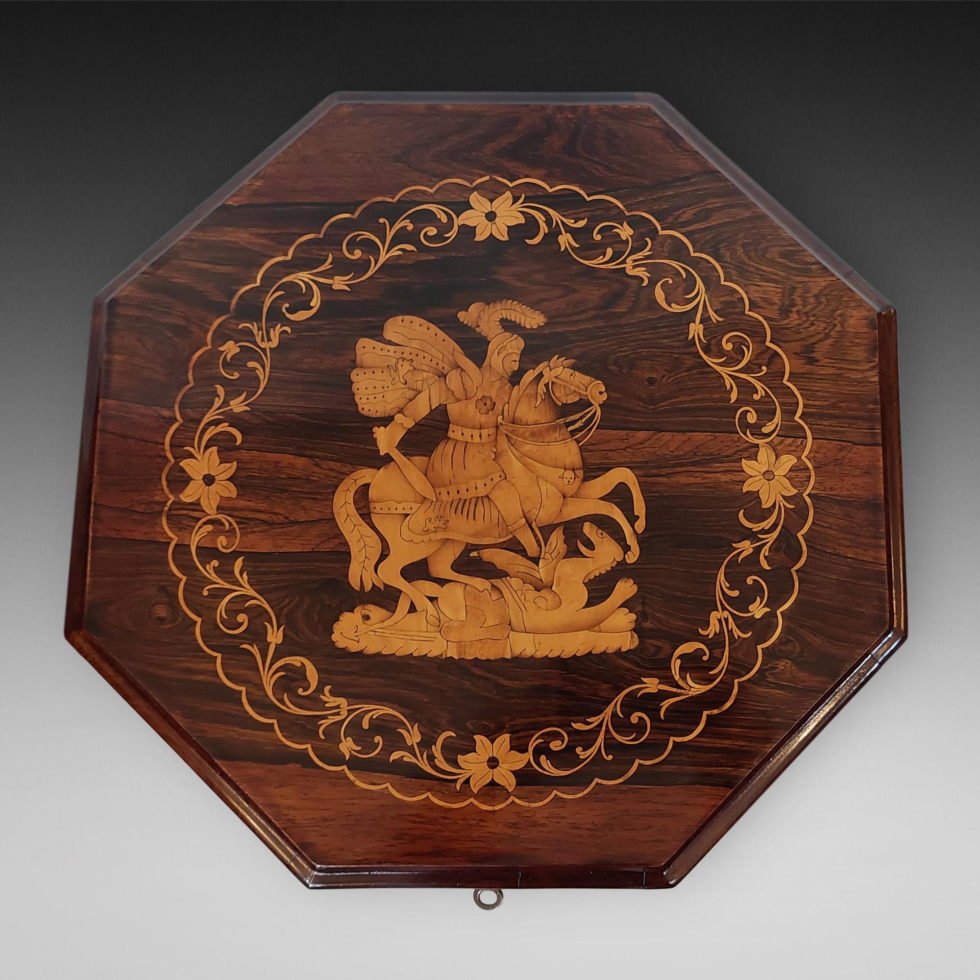 English Victorian Rosewood Octagonal Needlework Table