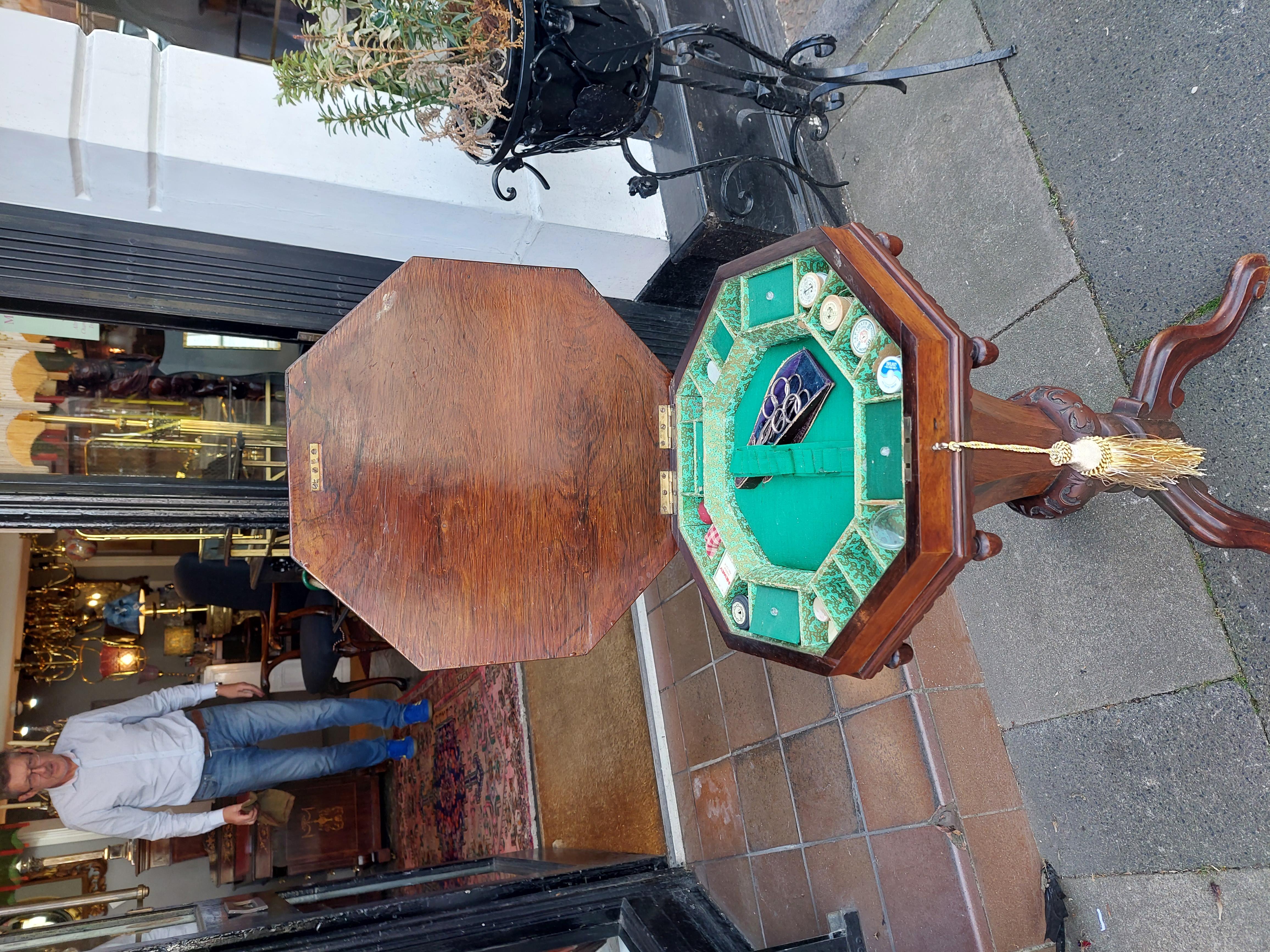 19th Century Victorian Rosewood Octagonal Needlework Table For Sale