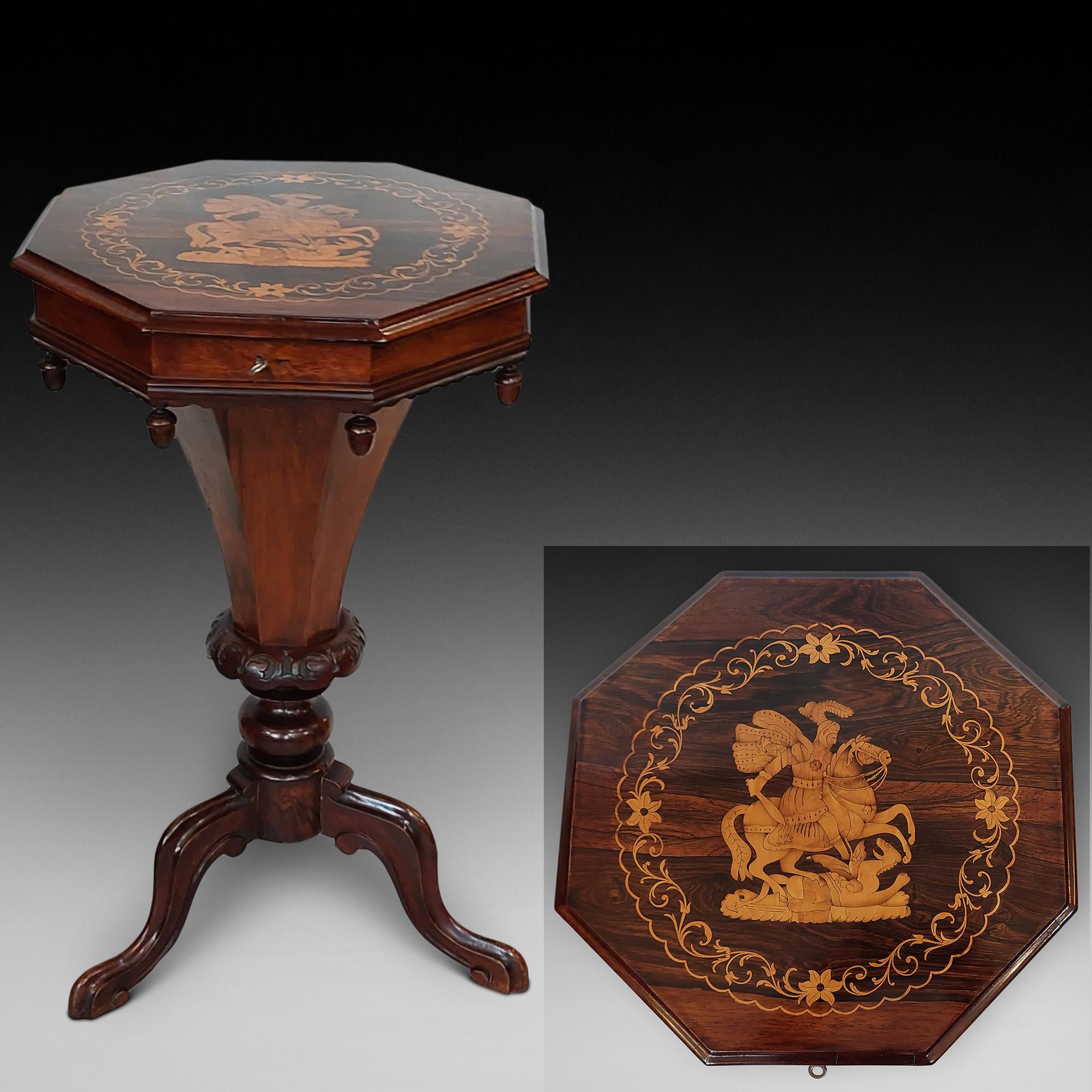 Victorian Rosewood Octagonal Needlework Table In Good Condition For Sale In Altrincham, GB