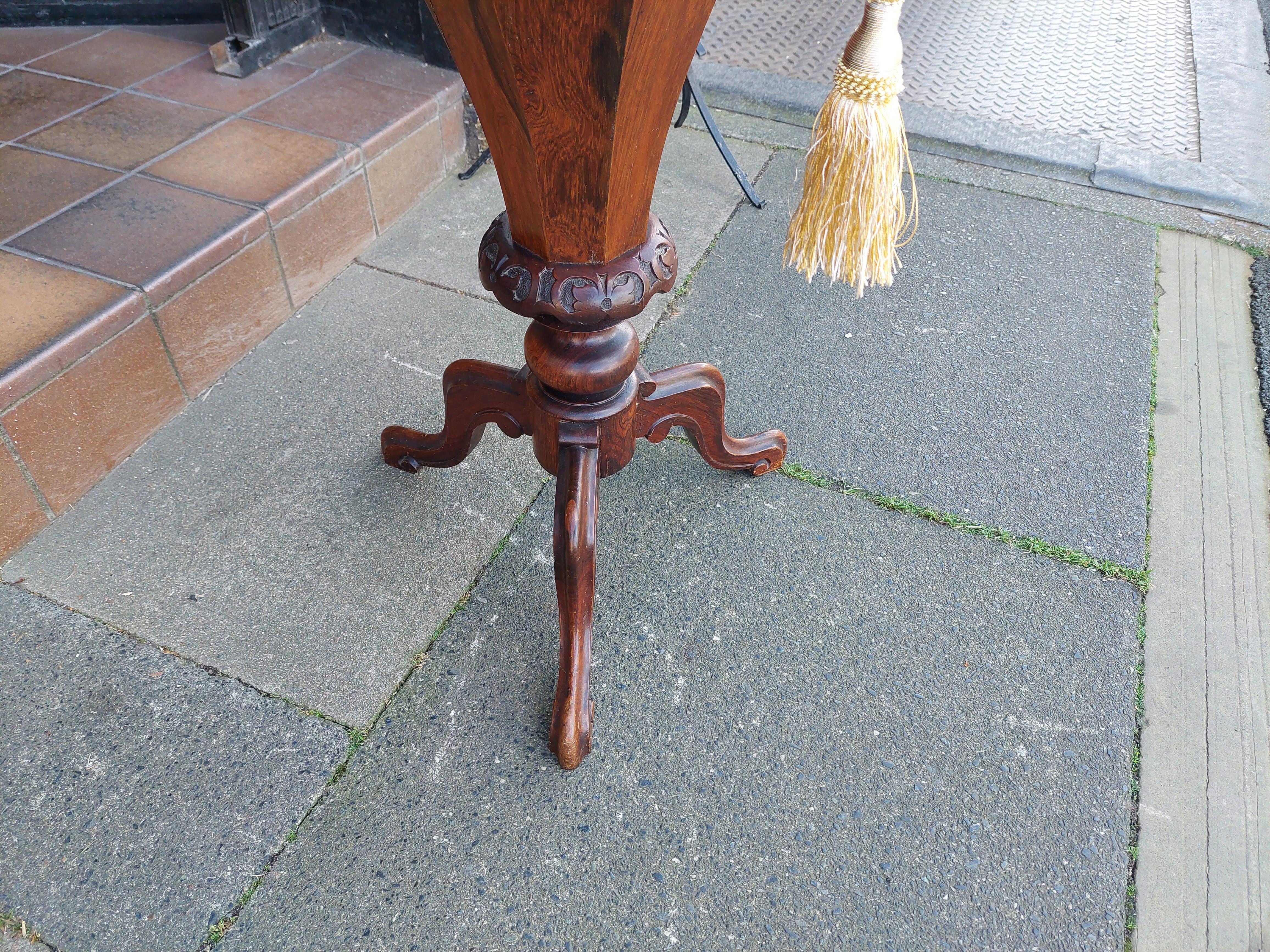 Victorian Rosewood Octagonal Needlework Table For Sale 3