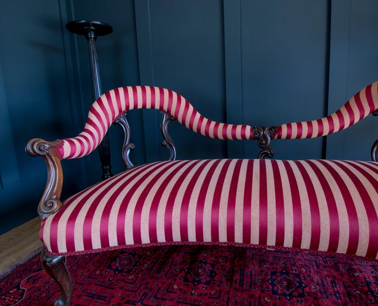 Victorian Rosewood Parlour Sofa in Red Satin Stripes at 1stDibs