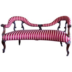 Antique Victorian Rosewood Parlour Sofa in Red Satin Stripes