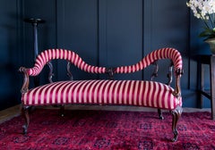 Victorian Rosewood Parlour Sofa in Red Satin Stripes