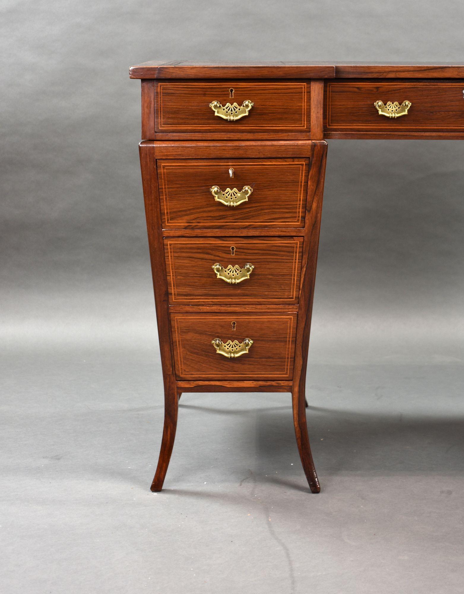 English Victorian Rosewood Pedestal Desk For Sale