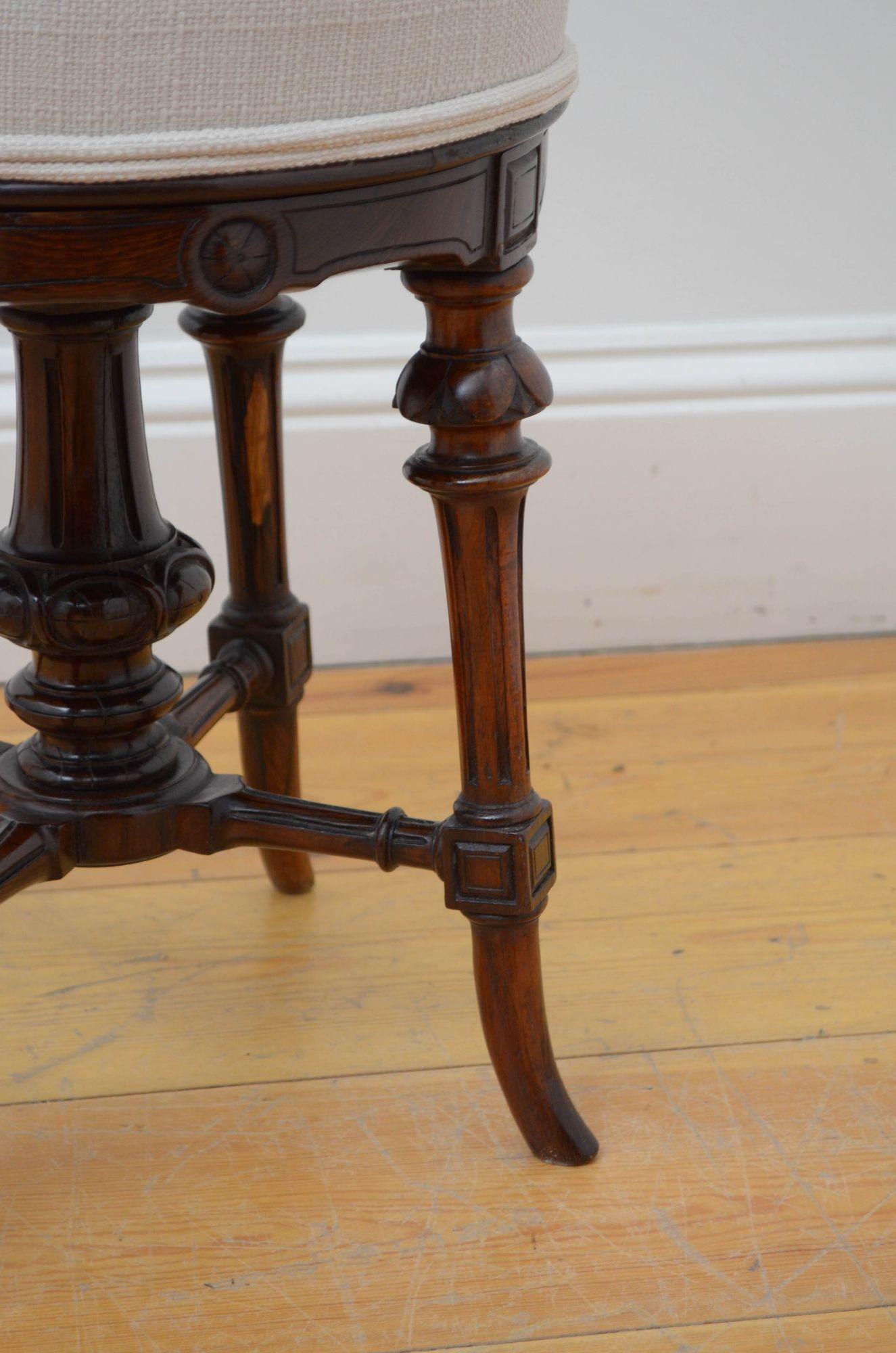 Victorian Rosewood Revolving Stool For Sale 1