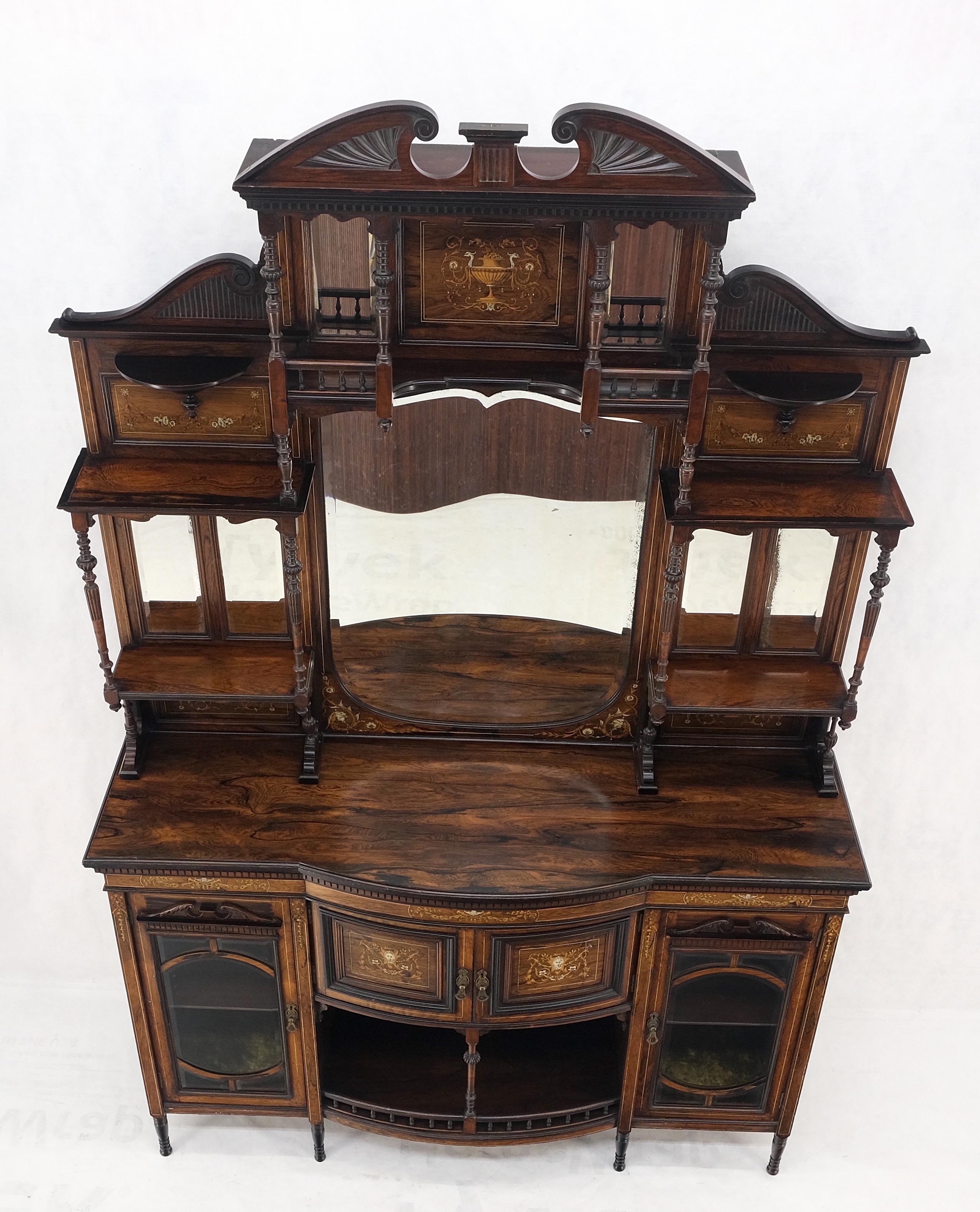 Victorian Rosewood Sideboard Credenza Etagere Display Cabinet Beveled Glass Mint For Sale 1