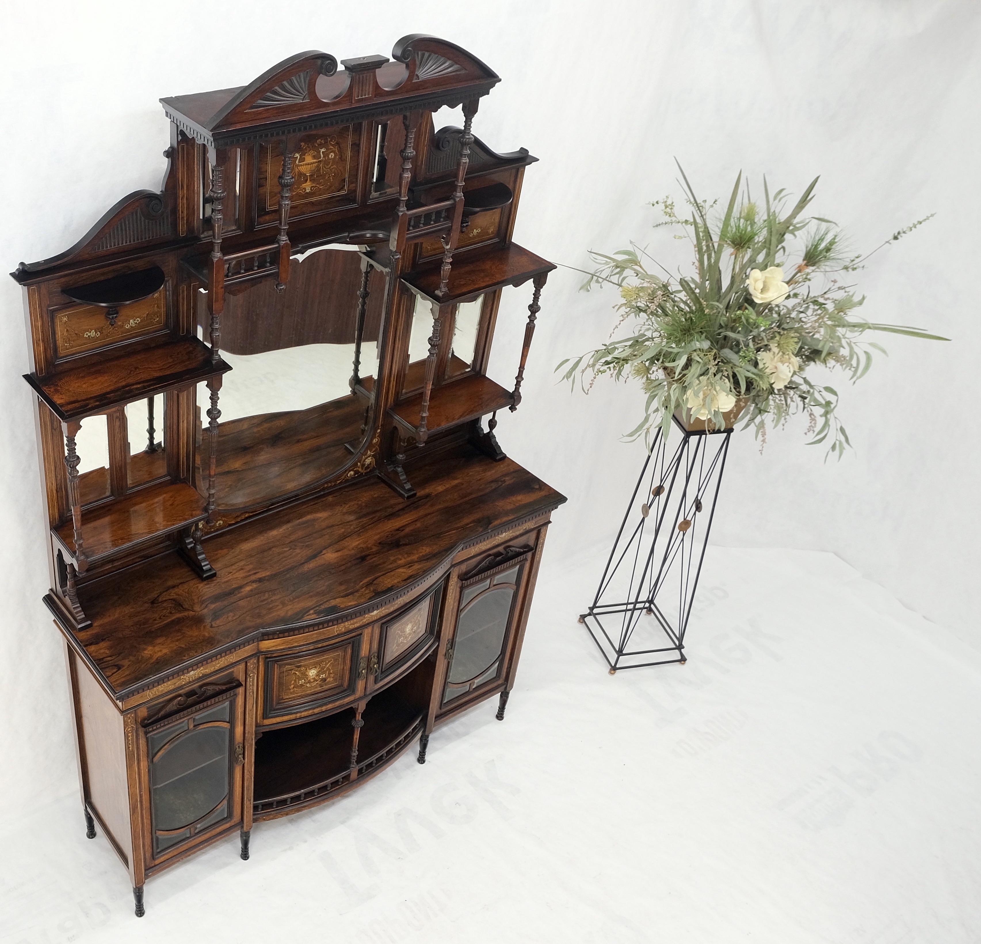Victorian Rosewood Sideboard Credenza Etagere Display Cabinet Beveled Glass Mint For Sale 3