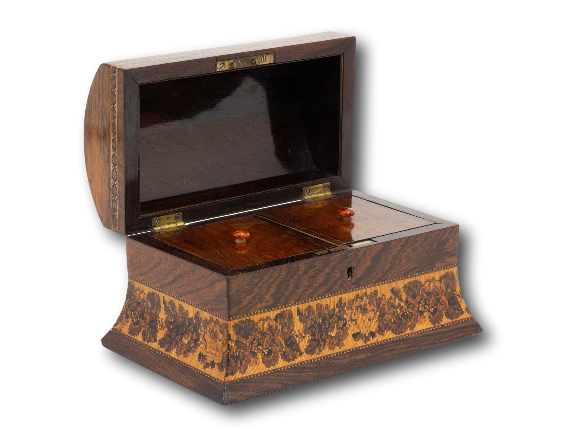 Porta tè vittoriano in legno di palissandro Tunbridge Ware in vendita 2