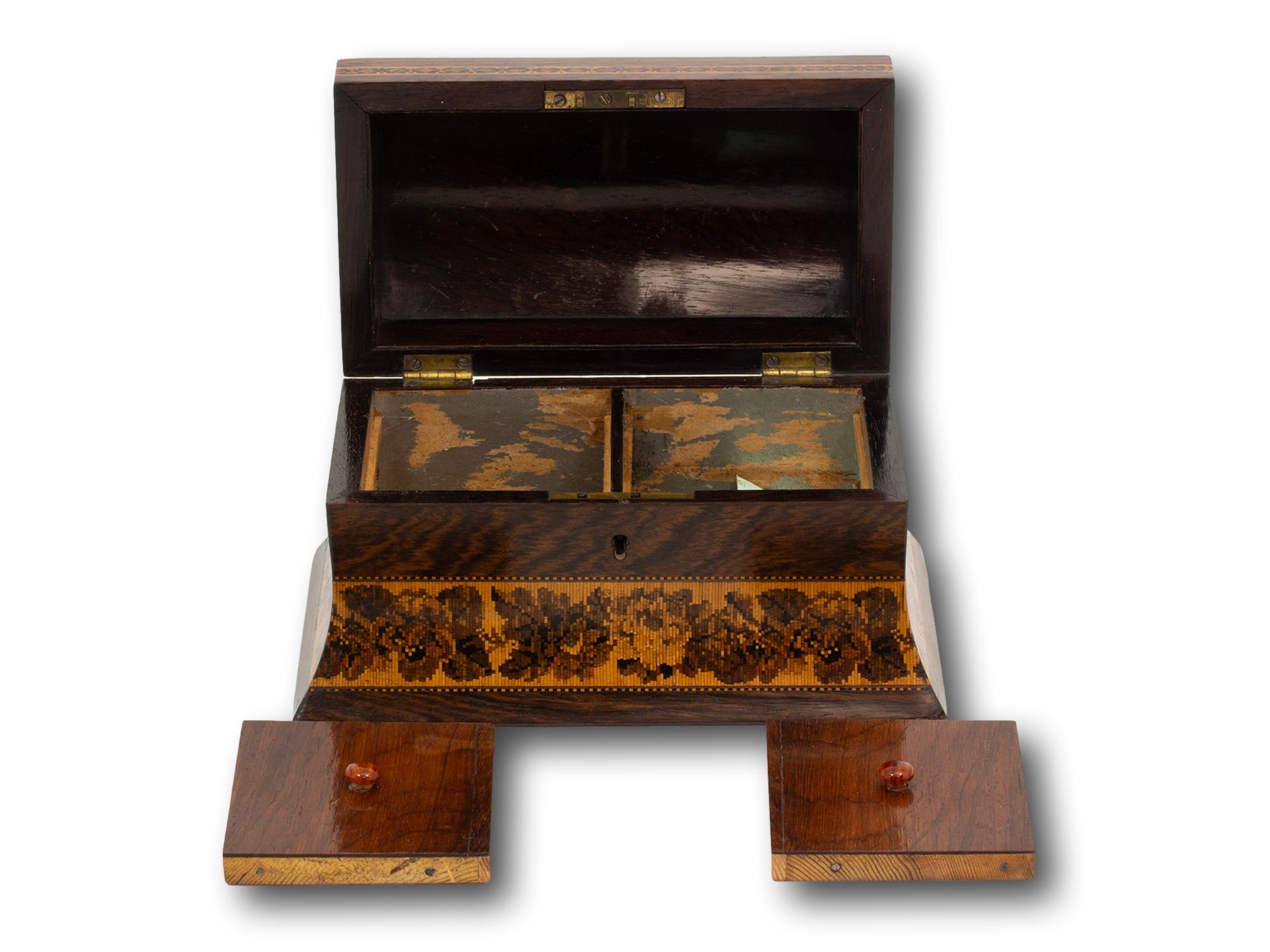Porta tè vittoriano in legno di palissandro Tunbridge Ware in vendita 3