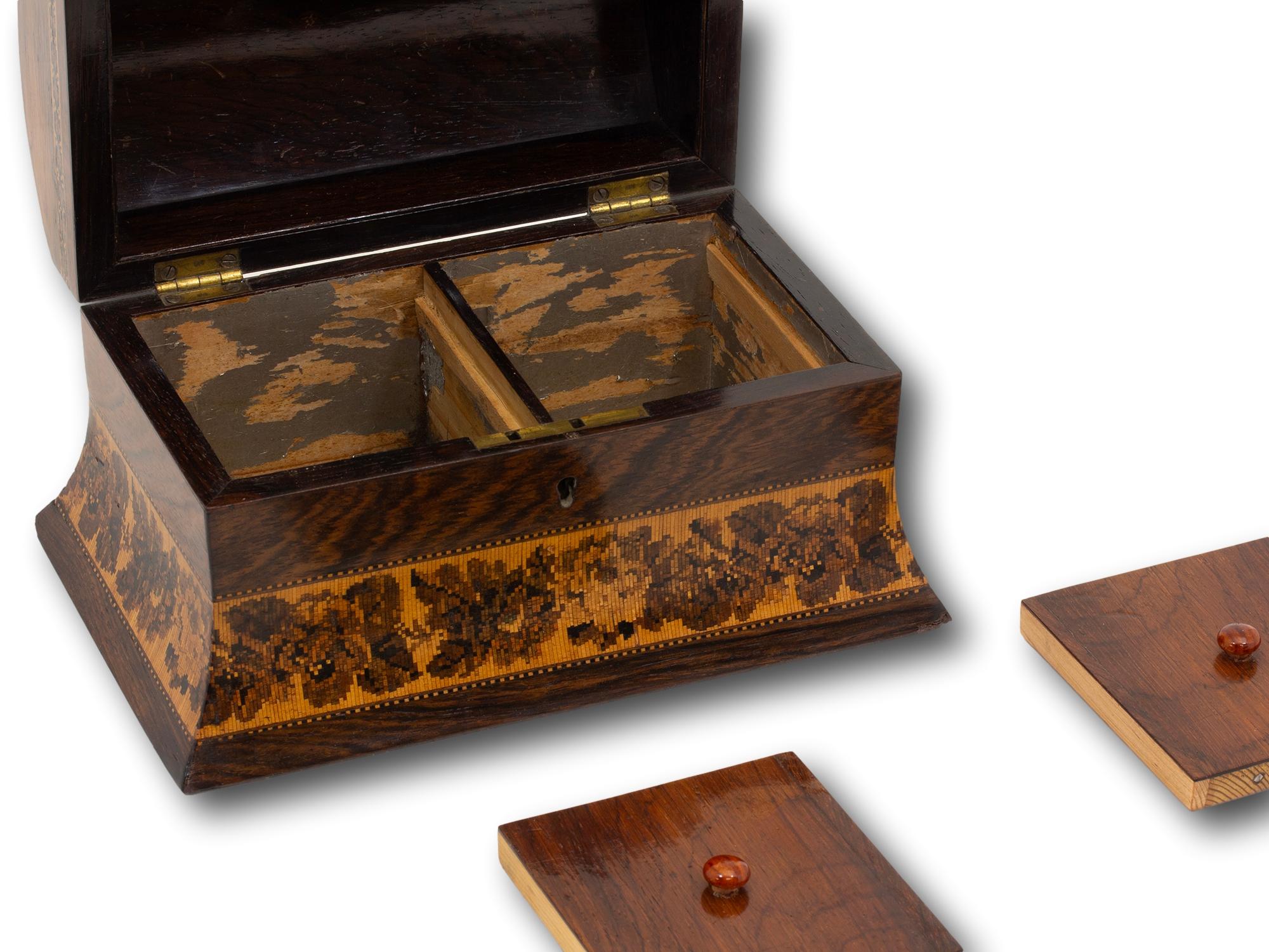 Porta tè vittoriano in legno di palissandro Tunbridge Ware in vendita 4