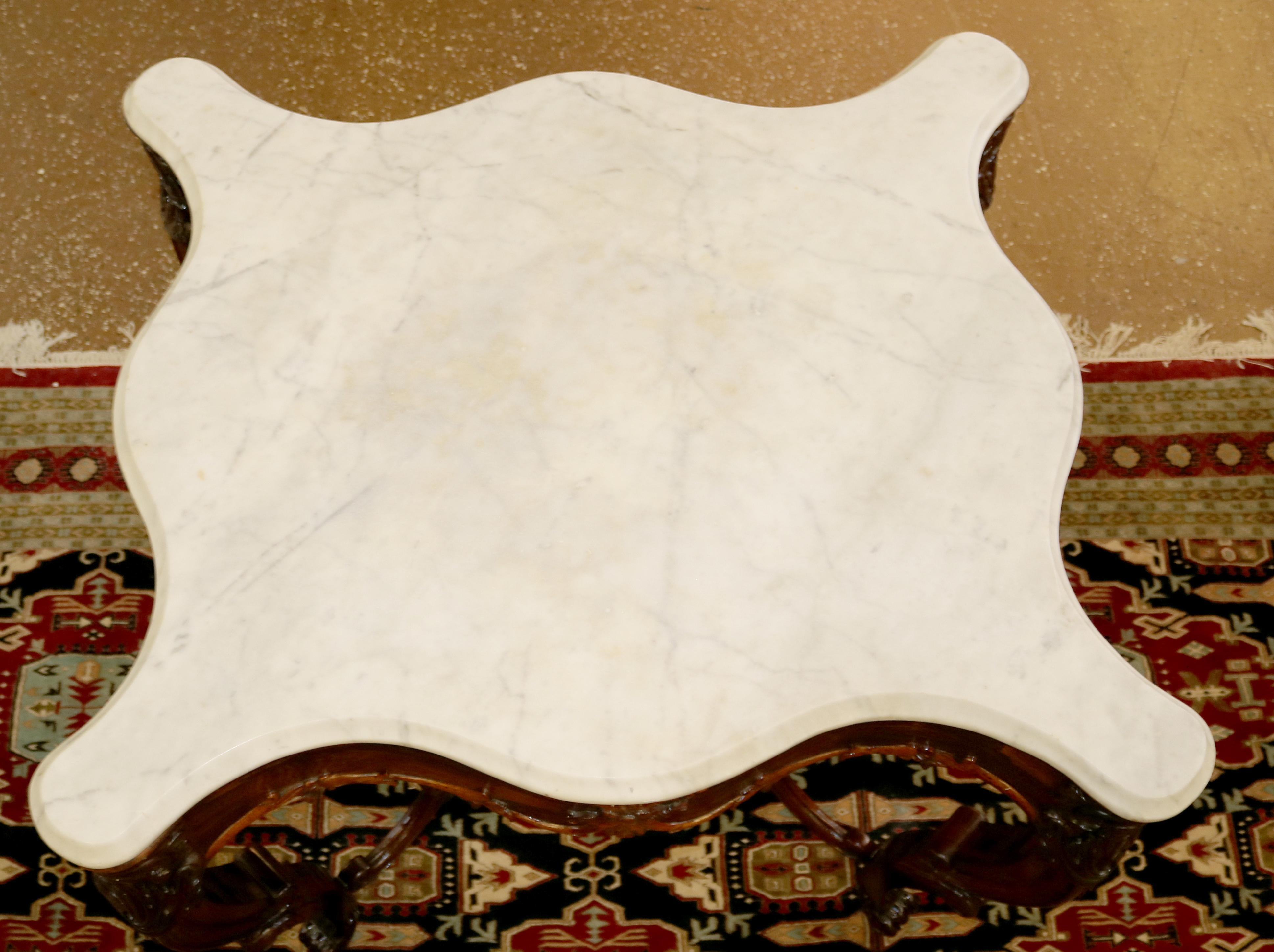 viktorianischer Beistelltisch aus Palisanderholz mit weißer Marmorplatte für J.W Meeks im Angebot 3