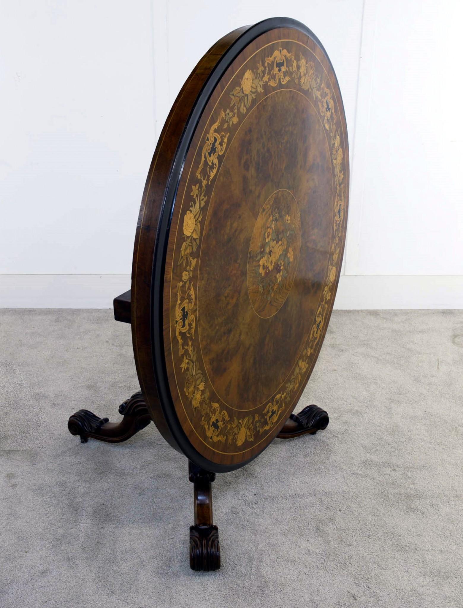 Late 19th Century Victorian Round Dining Table Marquetry Inlay 1880 Centre For Sale