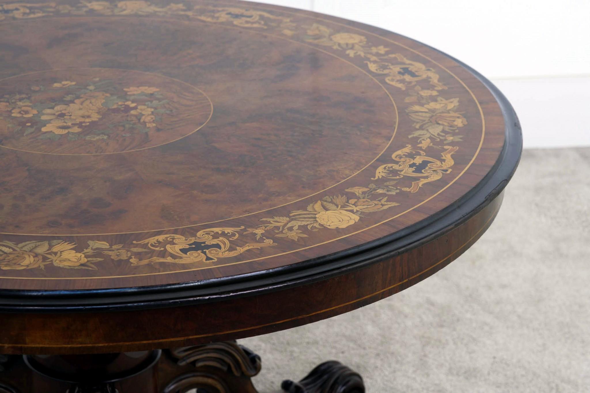 Victorian Round Dining Table Marquetry Inlay 1880 Centre For Sale 1
