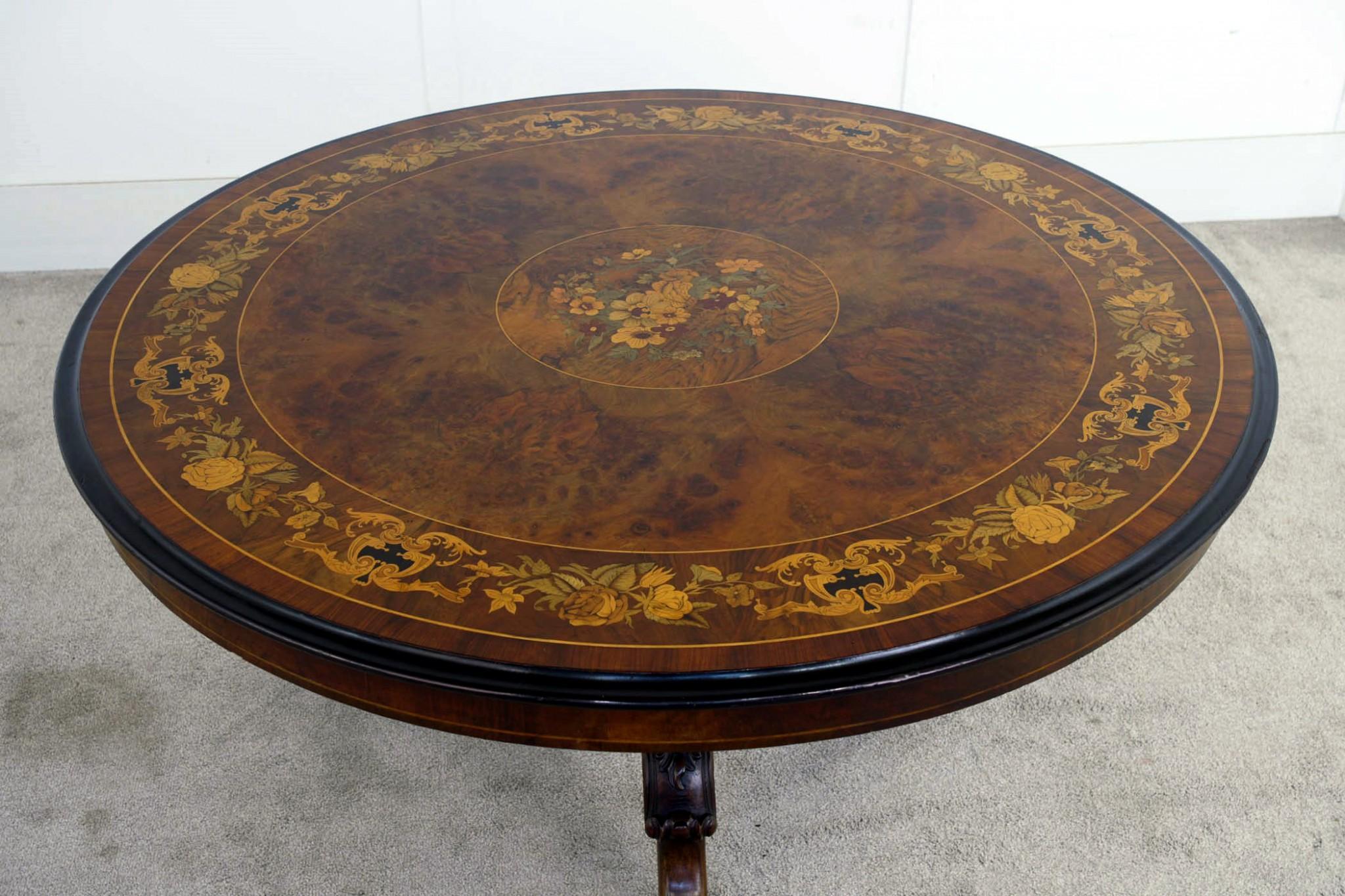 Victorian Round Dining Table Marquetry Inlay 1880 Centre For Sale 2