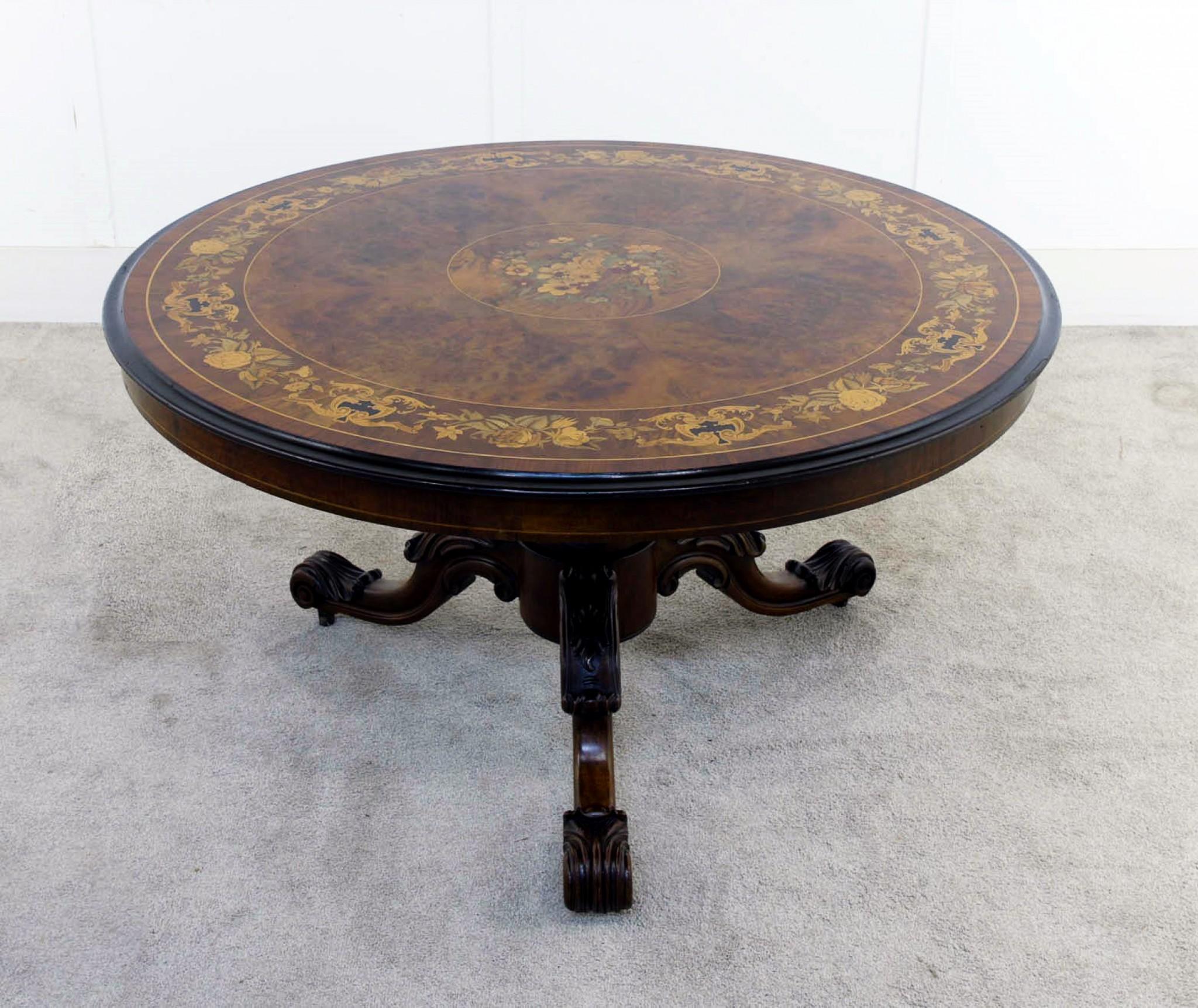 Victorian Round Dining Table Marquetry Inlay 1880 Centre For Sale 4