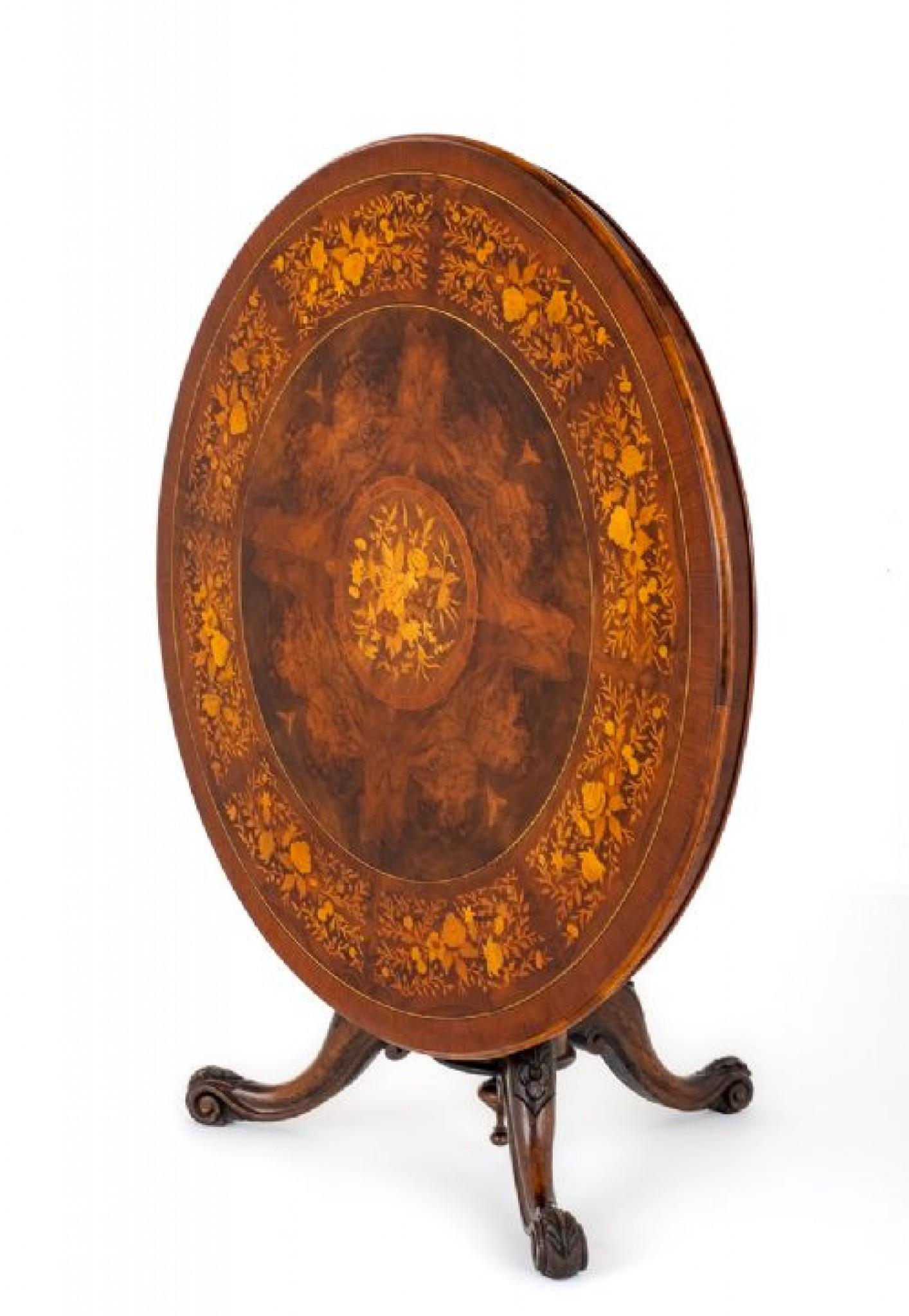 19th Century Victorian Round Dining Table Marquetry Inlay For Sale