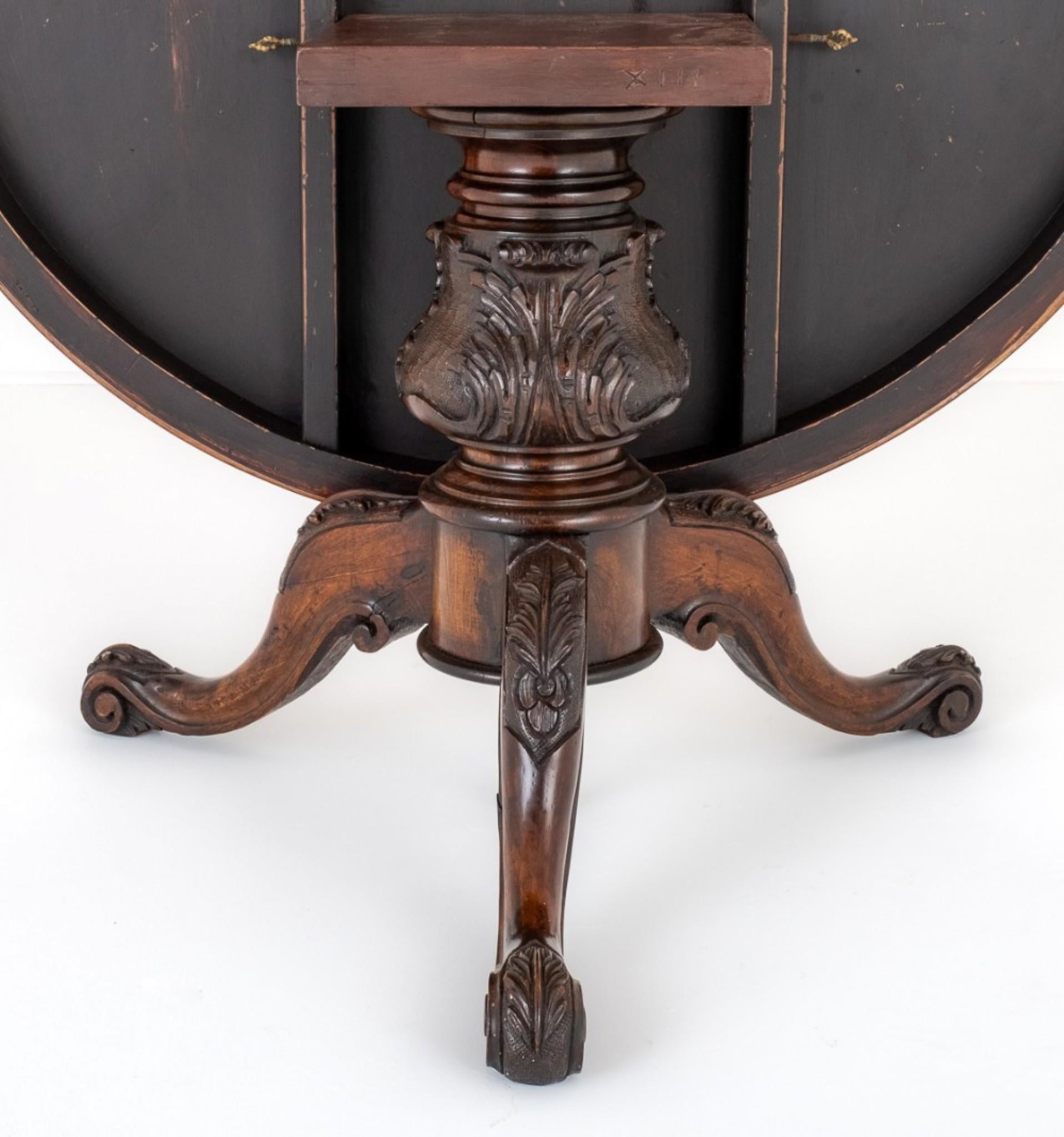 Walnut Victorian Round Dining Table Marquetry Inlay For Sale