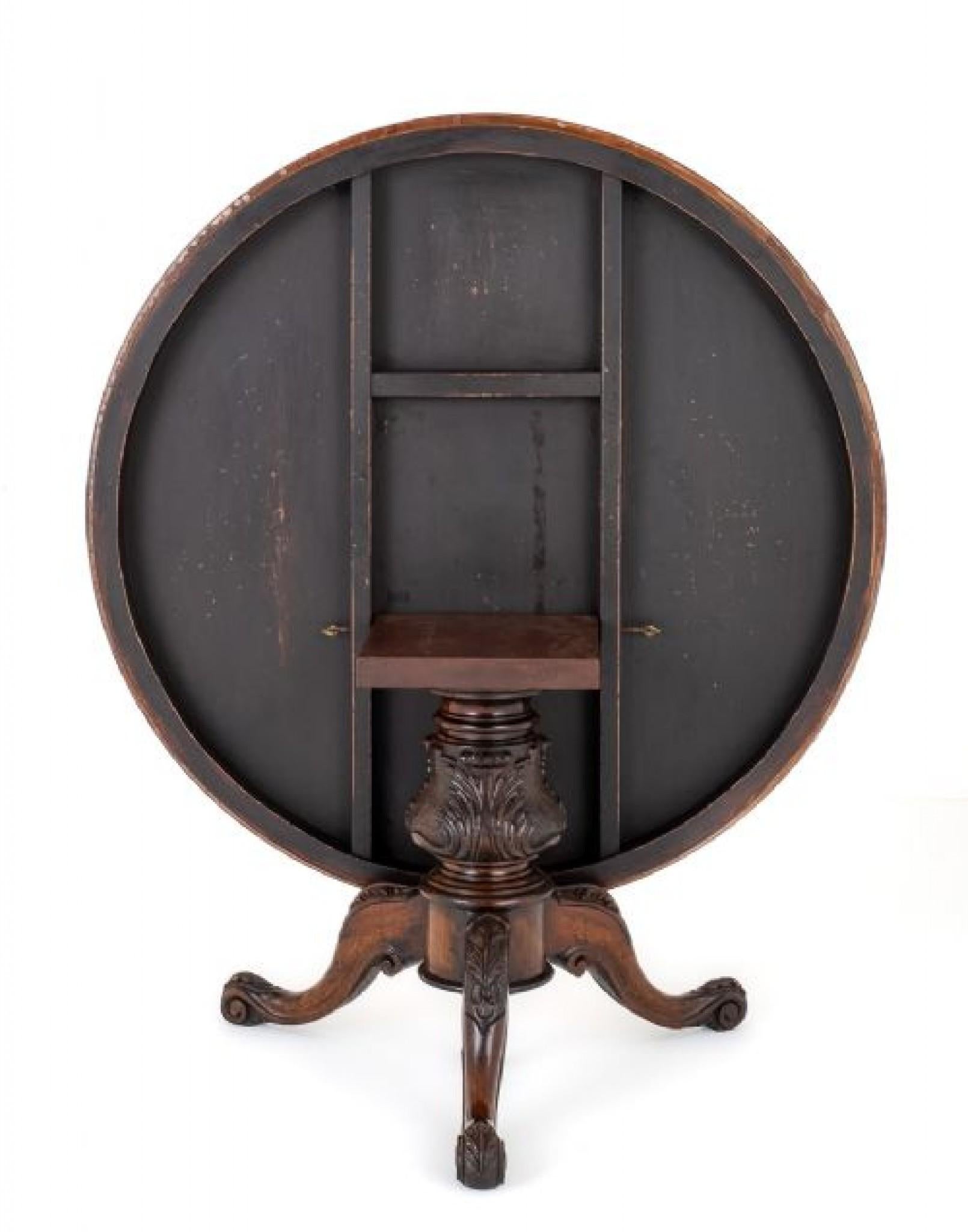 Victorian Round Dining Table Marquetry Inlay For Sale 1