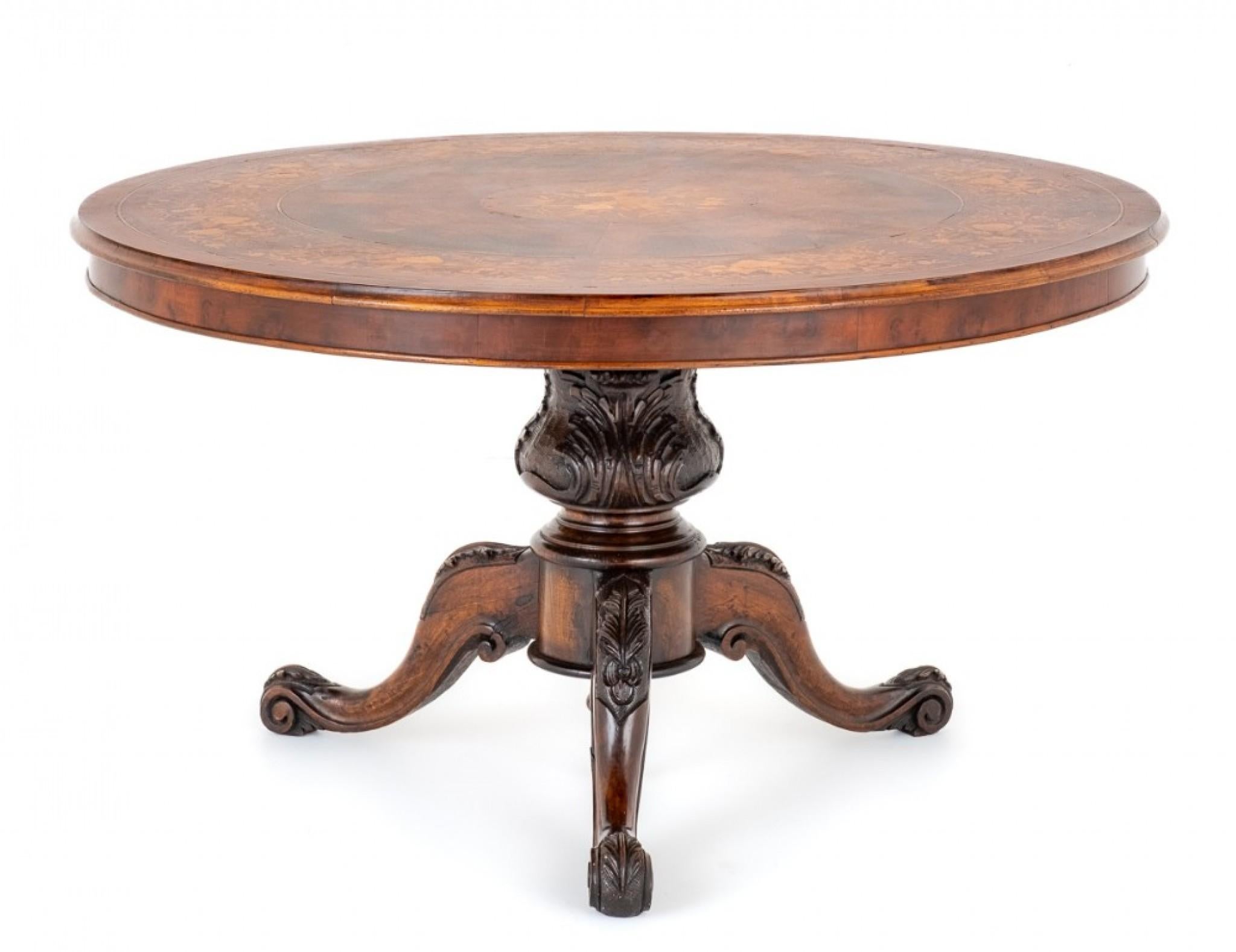 Victorian Round Dining Table Marquetry Inlay For Sale 4