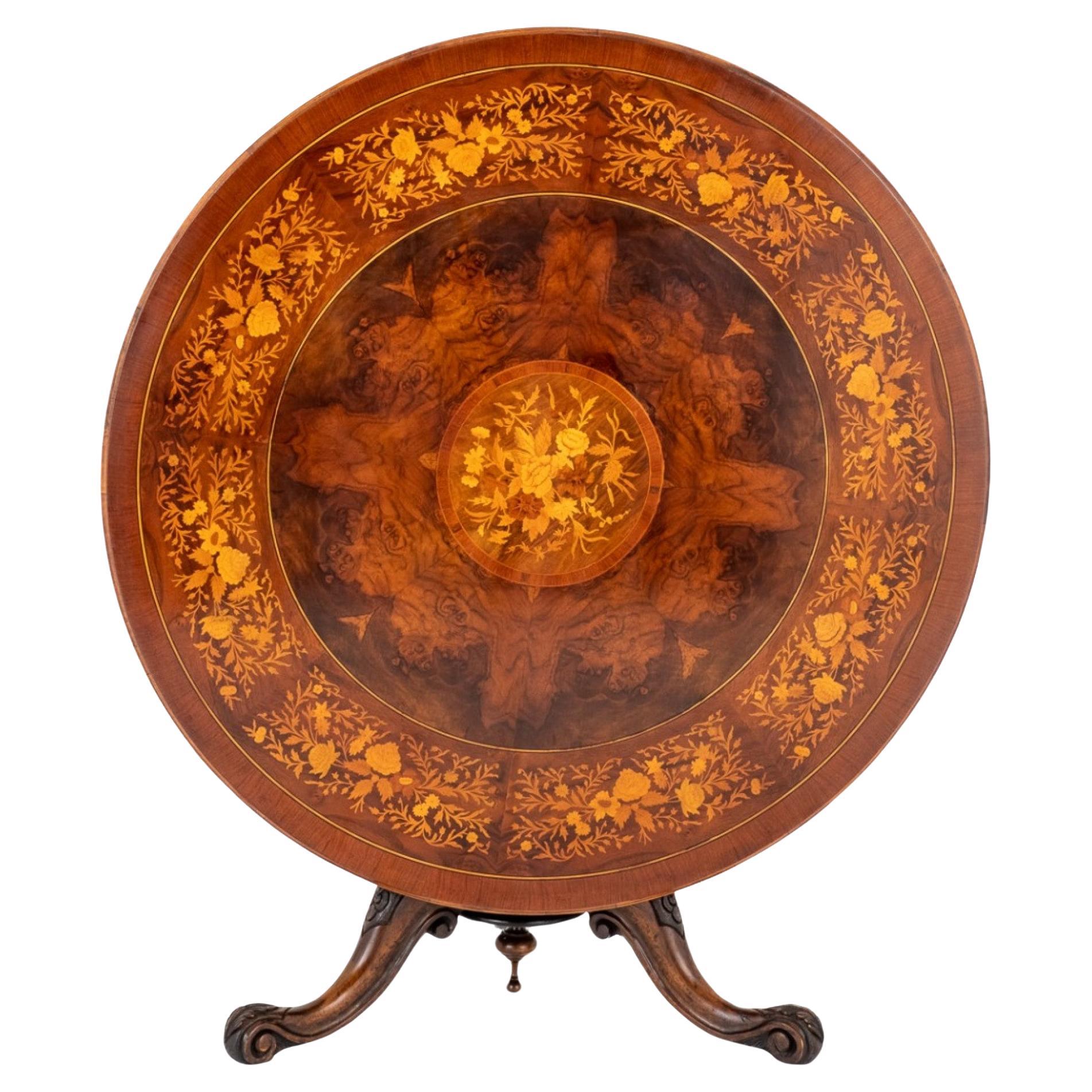 Victorian Round Dining Table Marquetry Inlay