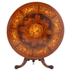 Antique Victorian Round Dining Table Marquetry Inlay