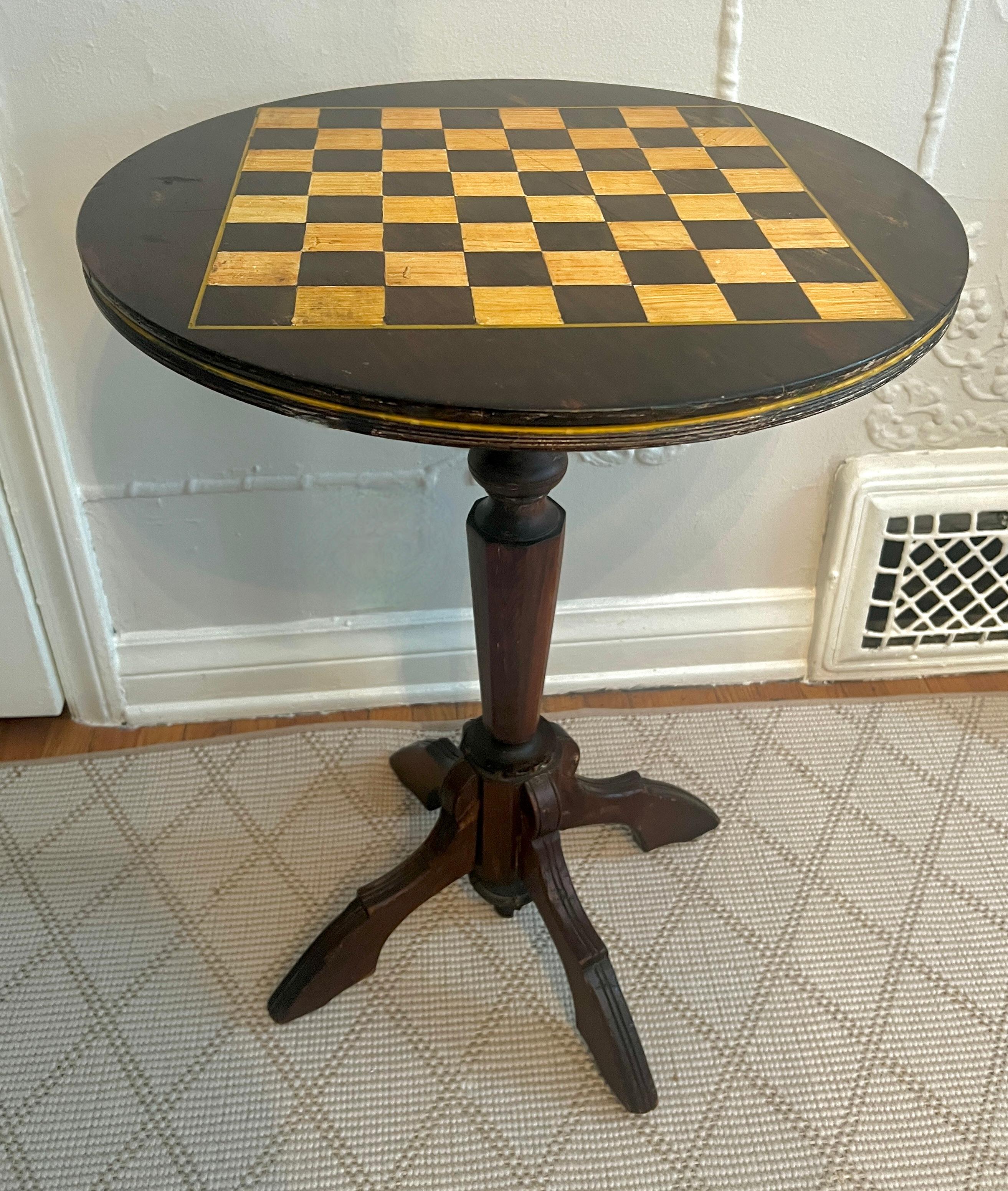 Victorian Round Side Table with Hand Painted Game Board Top For Sale 4