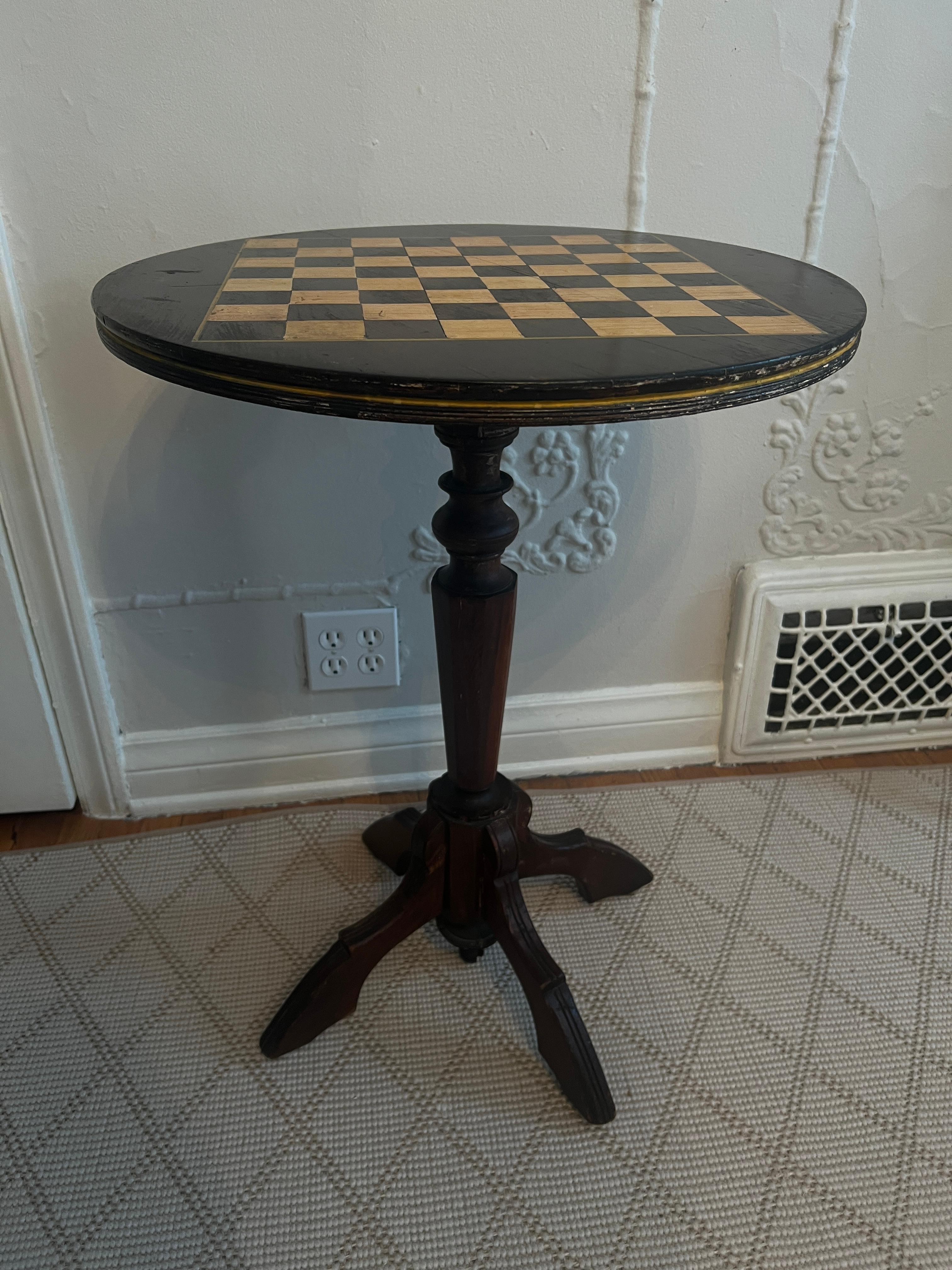 20th Century Victorian Round Side Table with Hand Painted Game Board Top For Sale