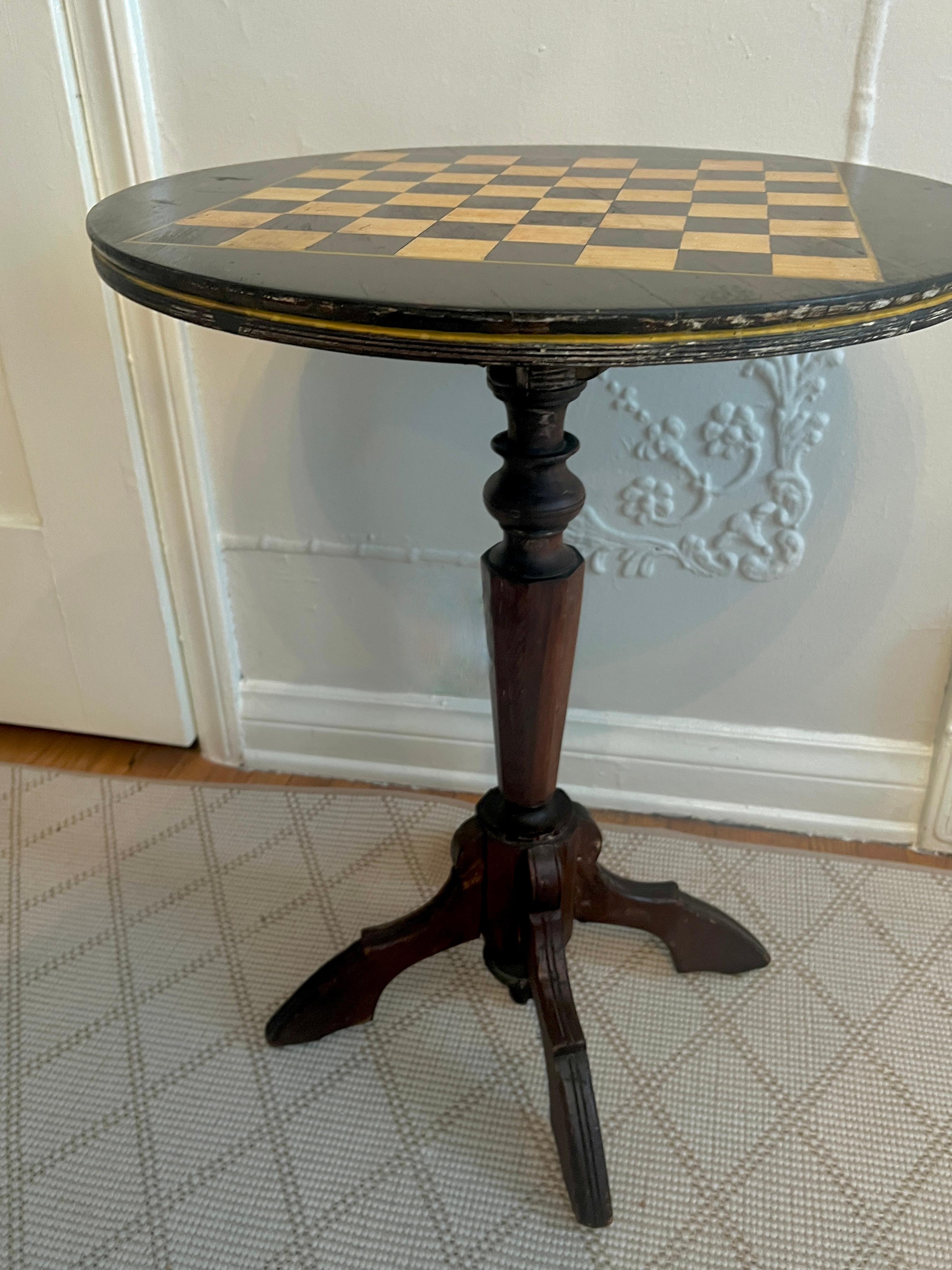 Victorian Round Side Table with Hand Painted Game Board Top For Sale 3