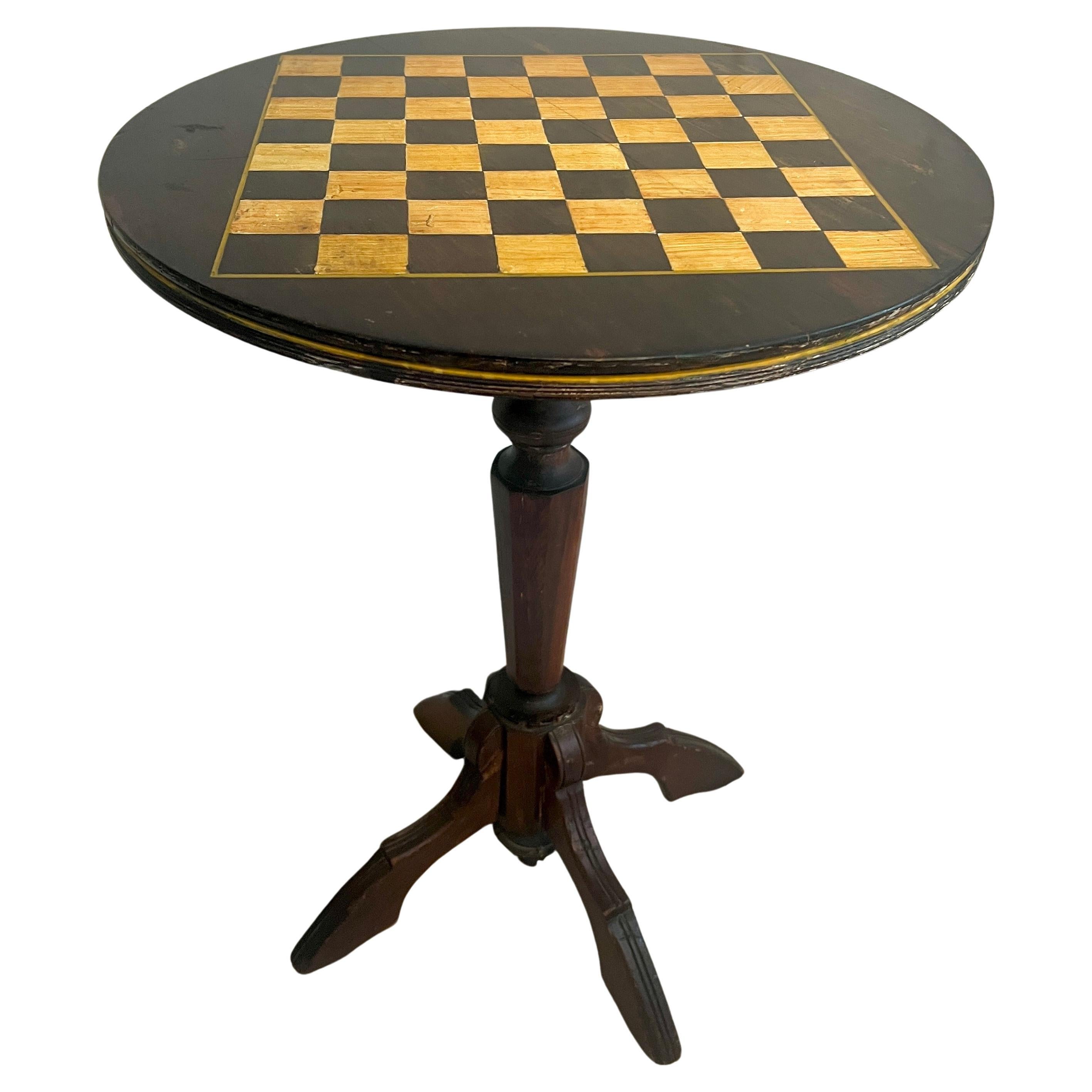 Victorian Round Side Table with Hand Painted Game Board Top For Sale