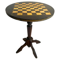Used Victorian Round Side Table with Hand Painted Game Board Top