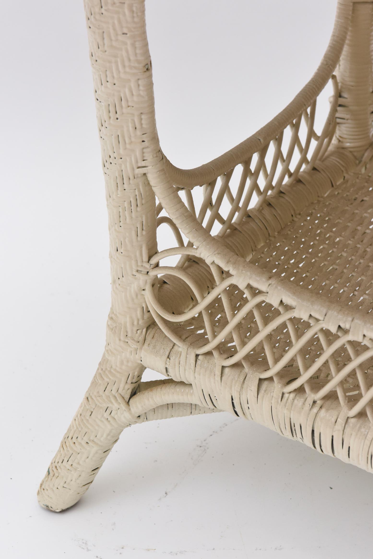 American Victorian Round Wicker Table with Woven Openwork Enclosed Bottom shelf