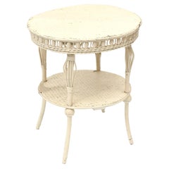 Victorian Round Wicker Two Tier Side Table by Heywood-Wakefield Co.